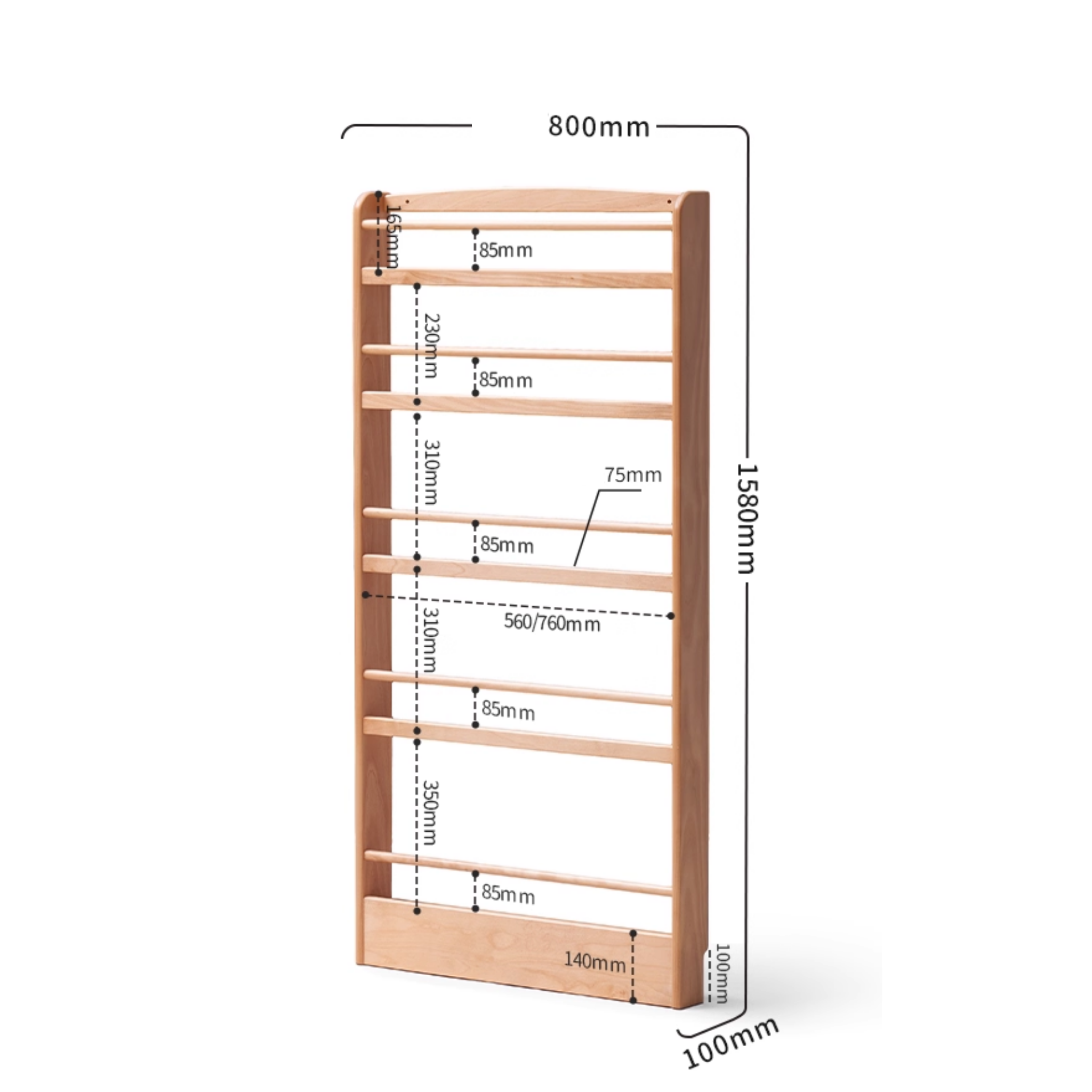 Solidwood Milo Kids 5-Tier Display Bookshelf, Premium Birch
