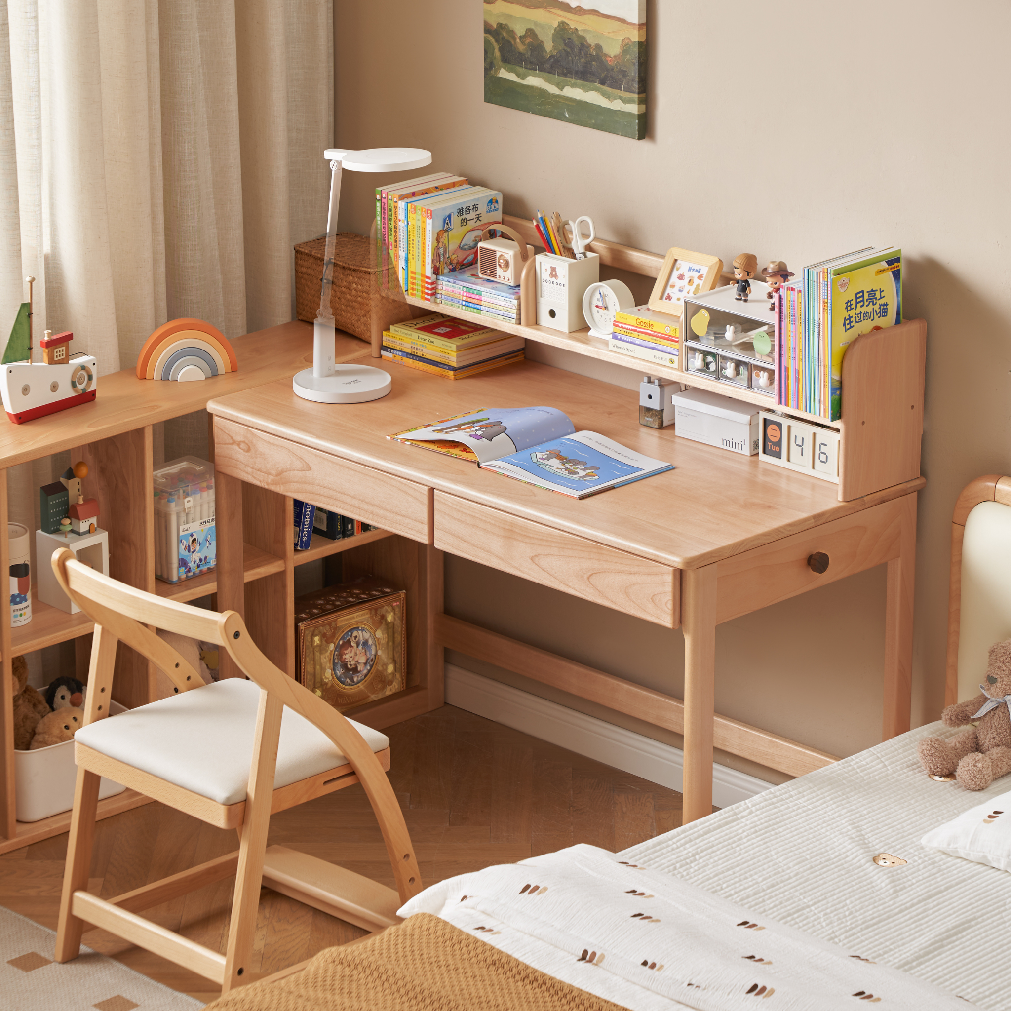 Solidwood Milo Kids Desk with Low Hutch, Premium Birch