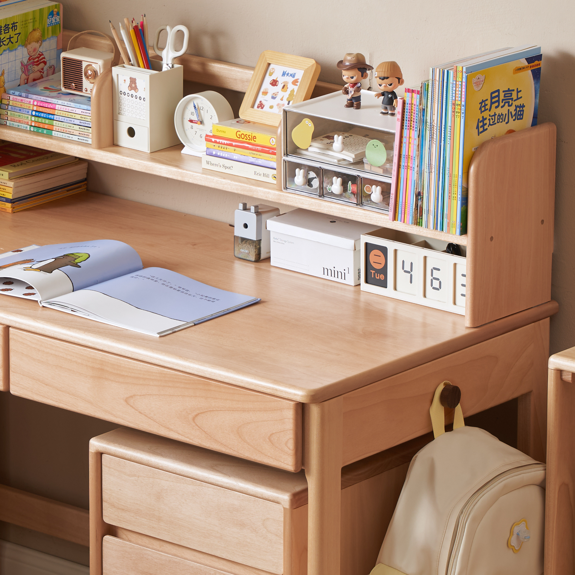 Solidwood Milo Kids Desk with Low Hutch, Premium Birch