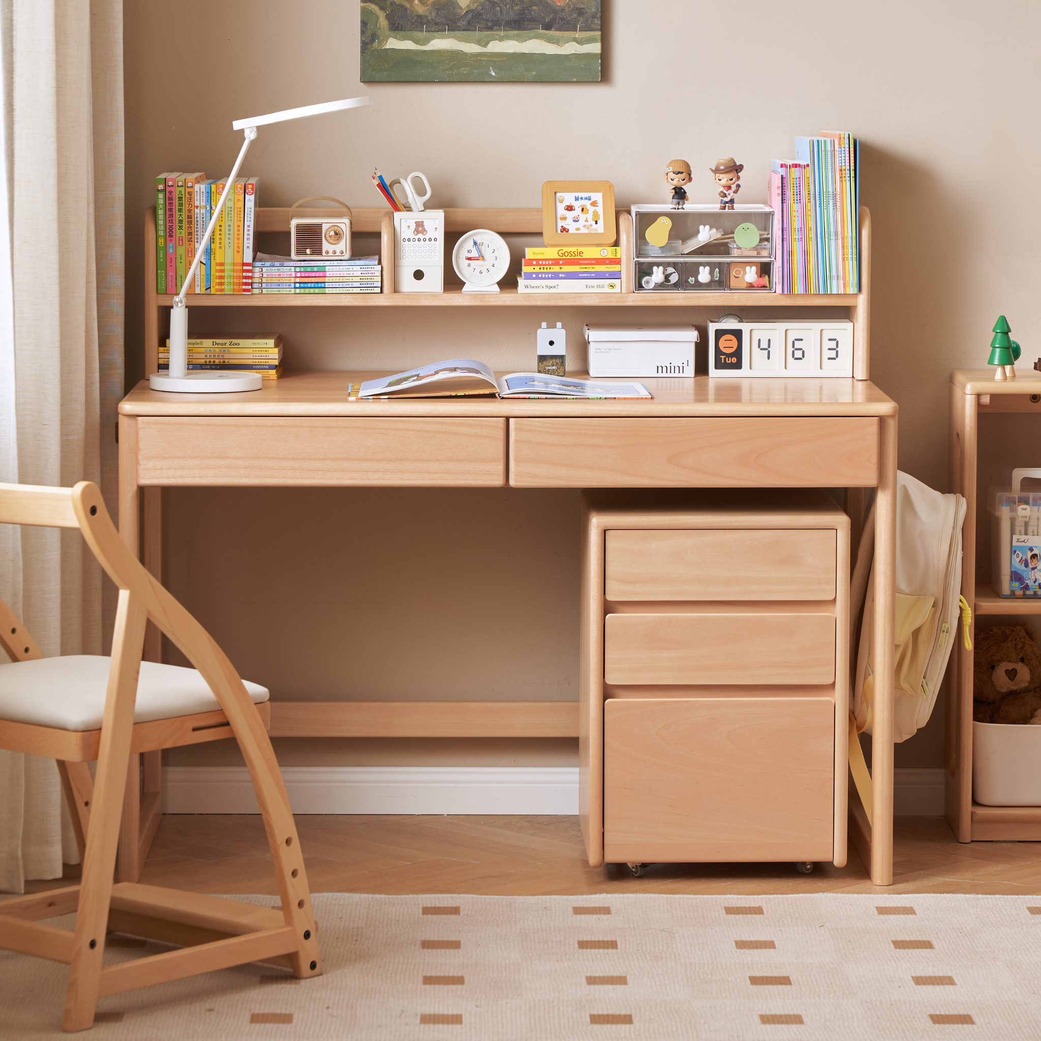 Solidwood Milo Kids Desk with Low Hutch, Premium Birch