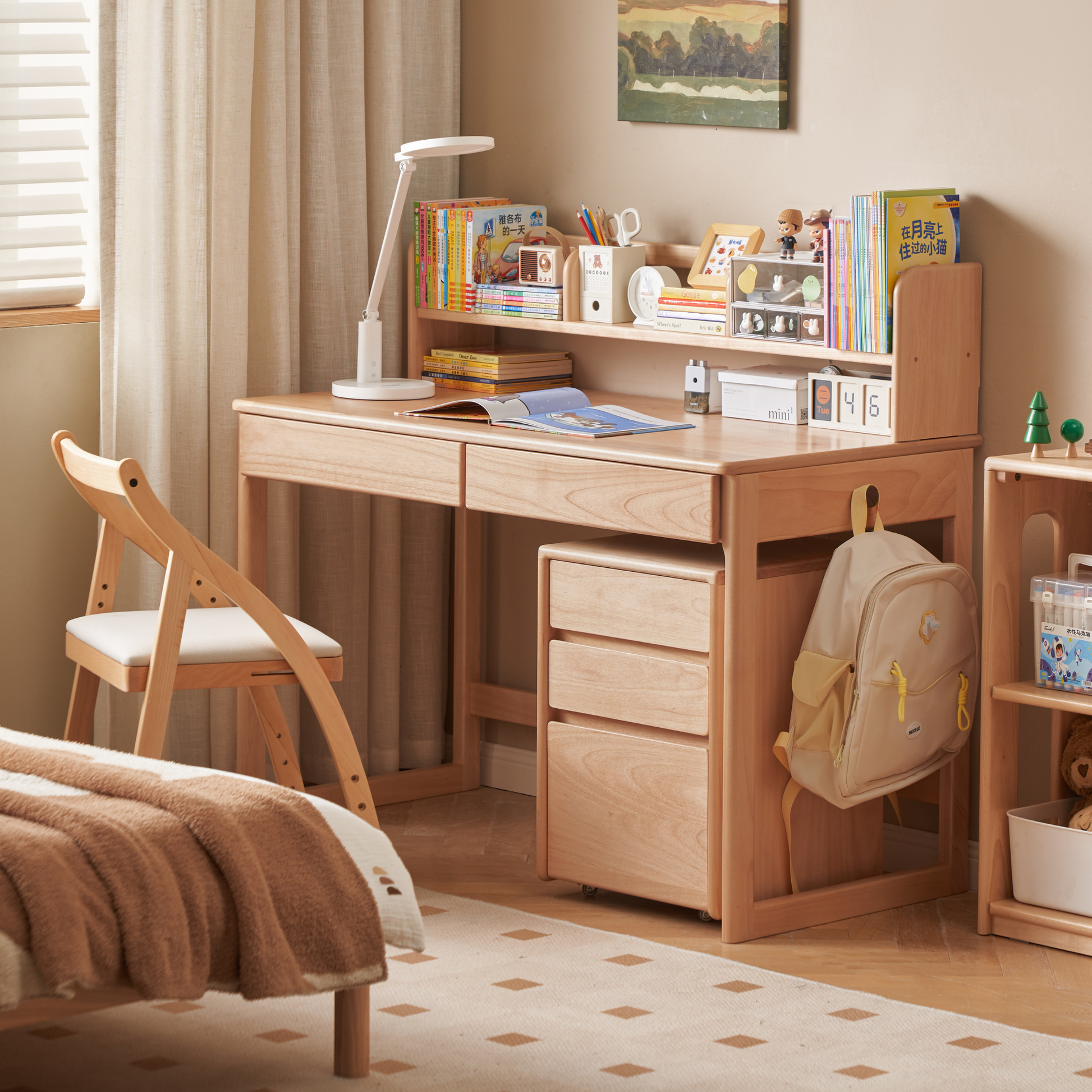 Solidwood Milo Kids Desk with Low Hutch, Premium Birch