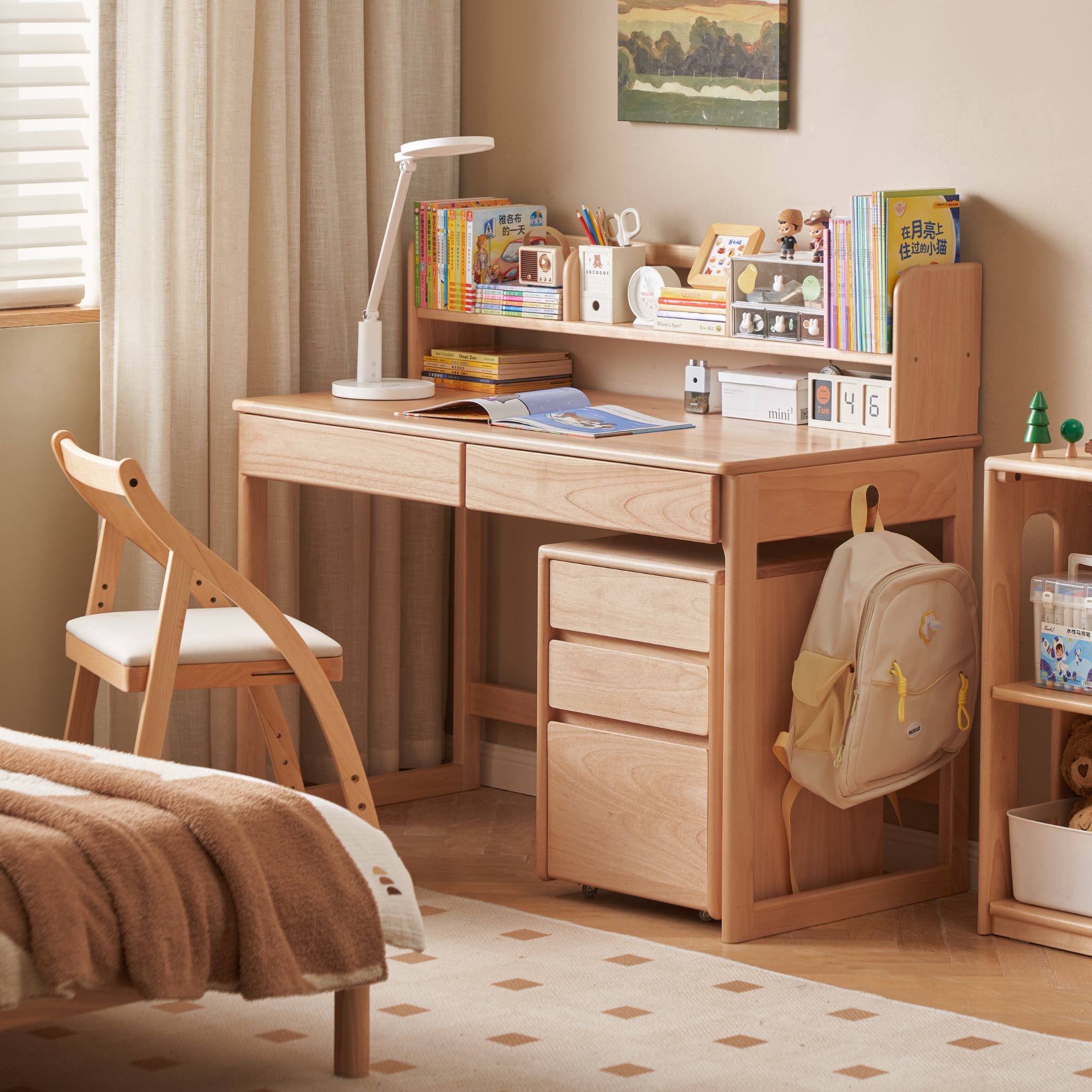 Solidwood Milo Kids Desk with Low Hutch, Premium Birch