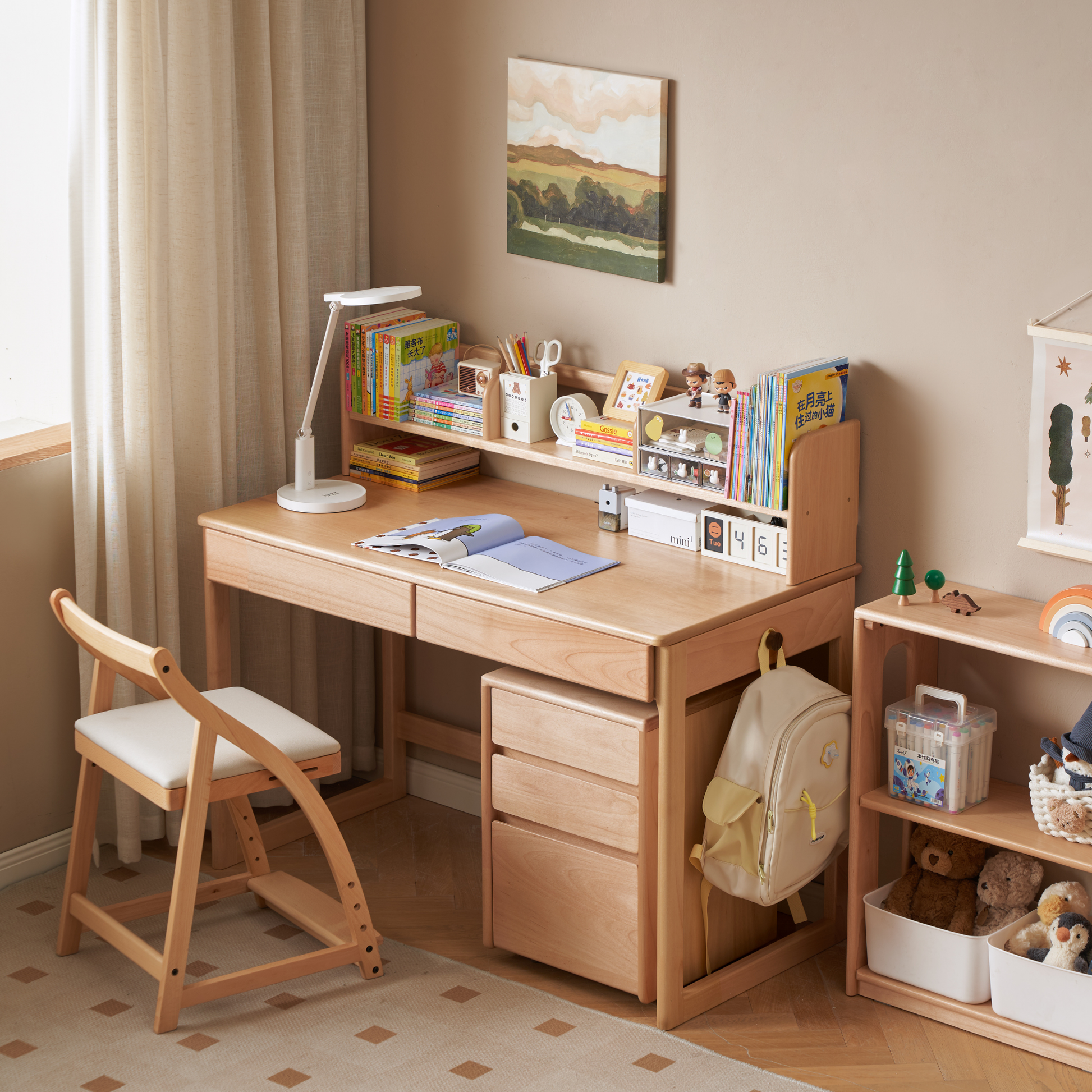 Solidwood Milo Kids Desk with Low Hutch, Premium Birch