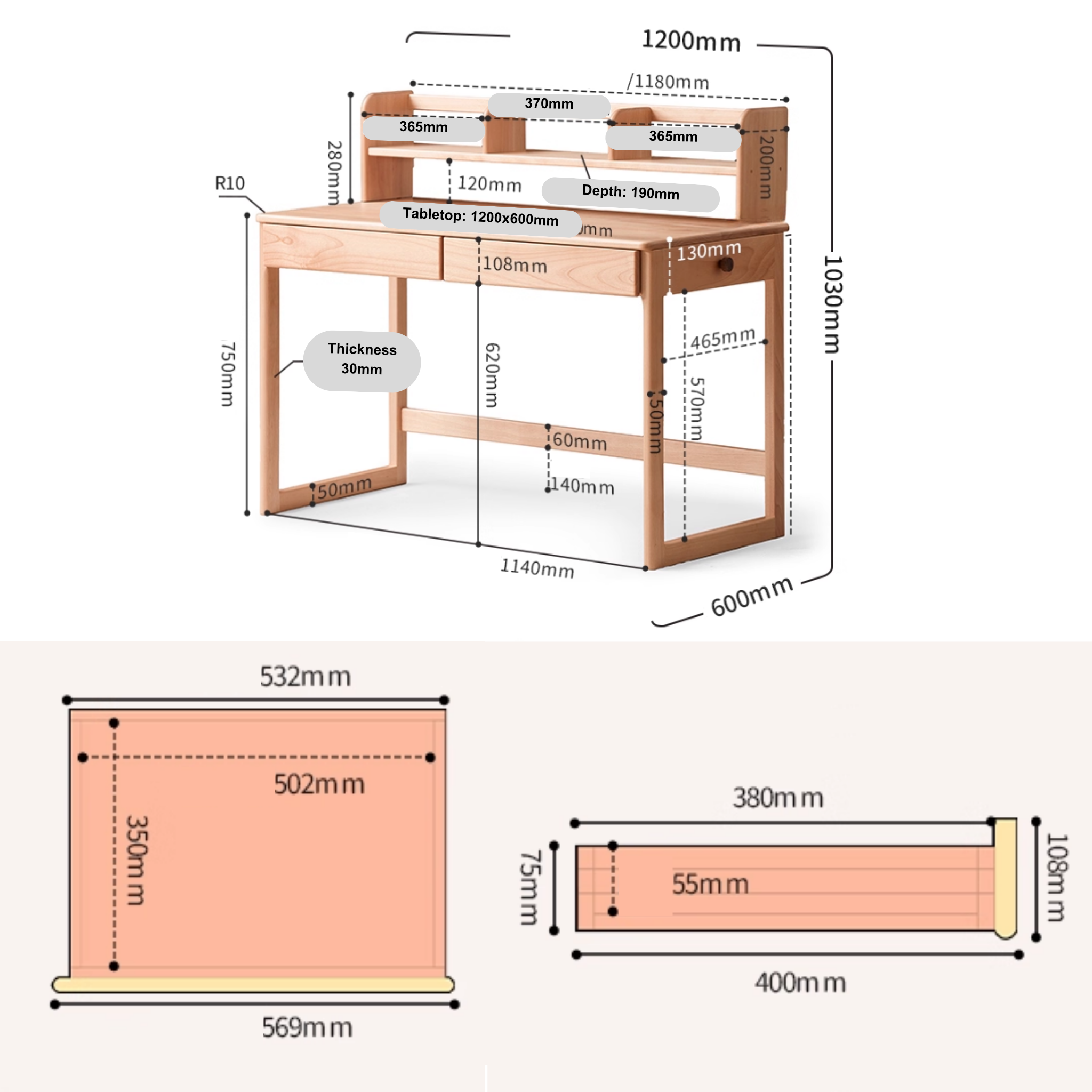 Solidwood Milo Kids Desk with Low Hutch, Premium Birch
