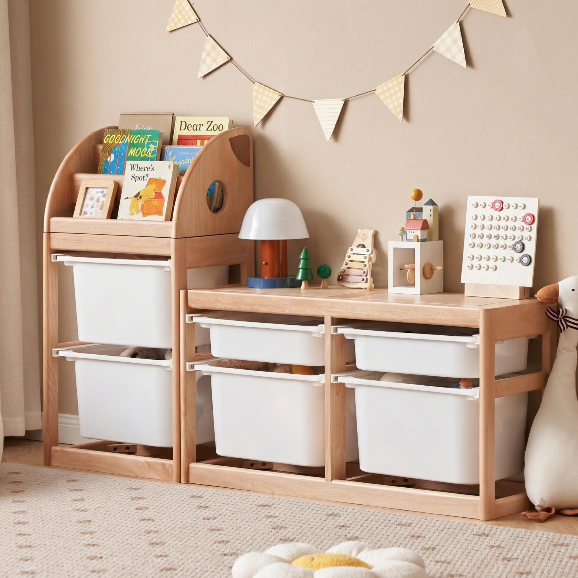 Solidwood Milo Kids Toy Storage Set, Premium Birch