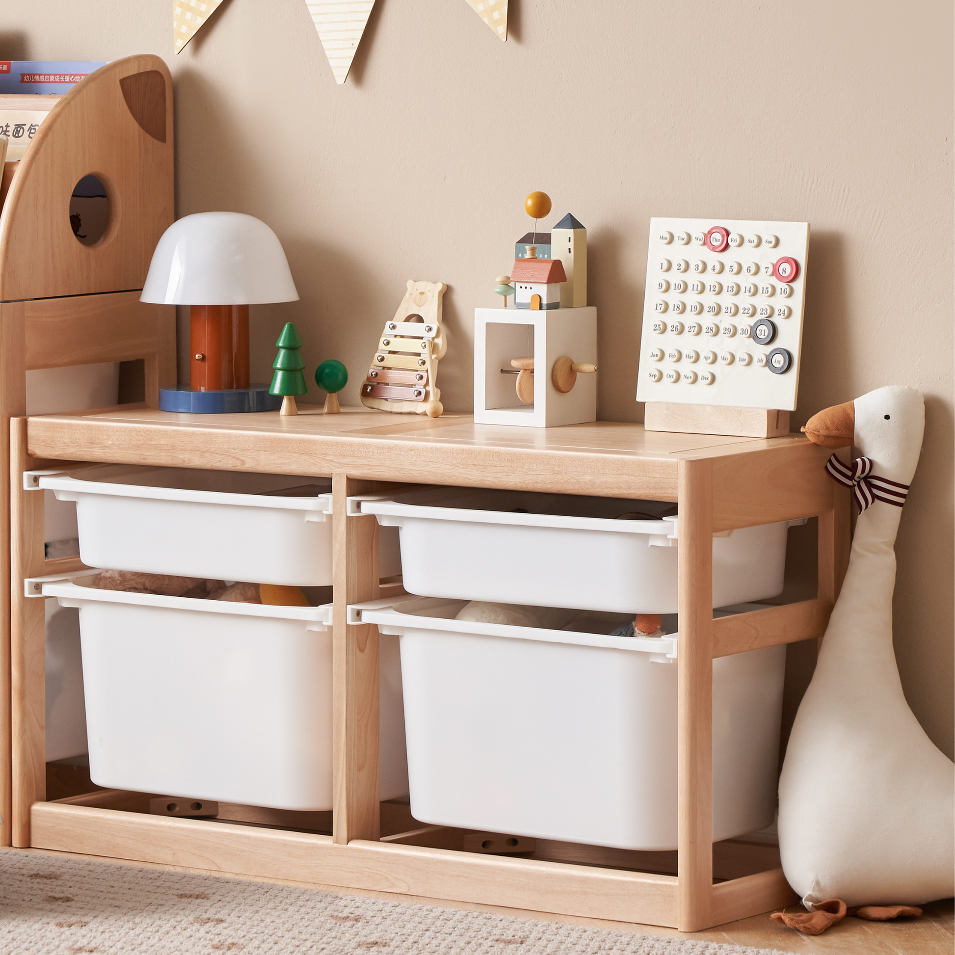 Solidwood Milo Kids Toy Storage Set, Premium Birch