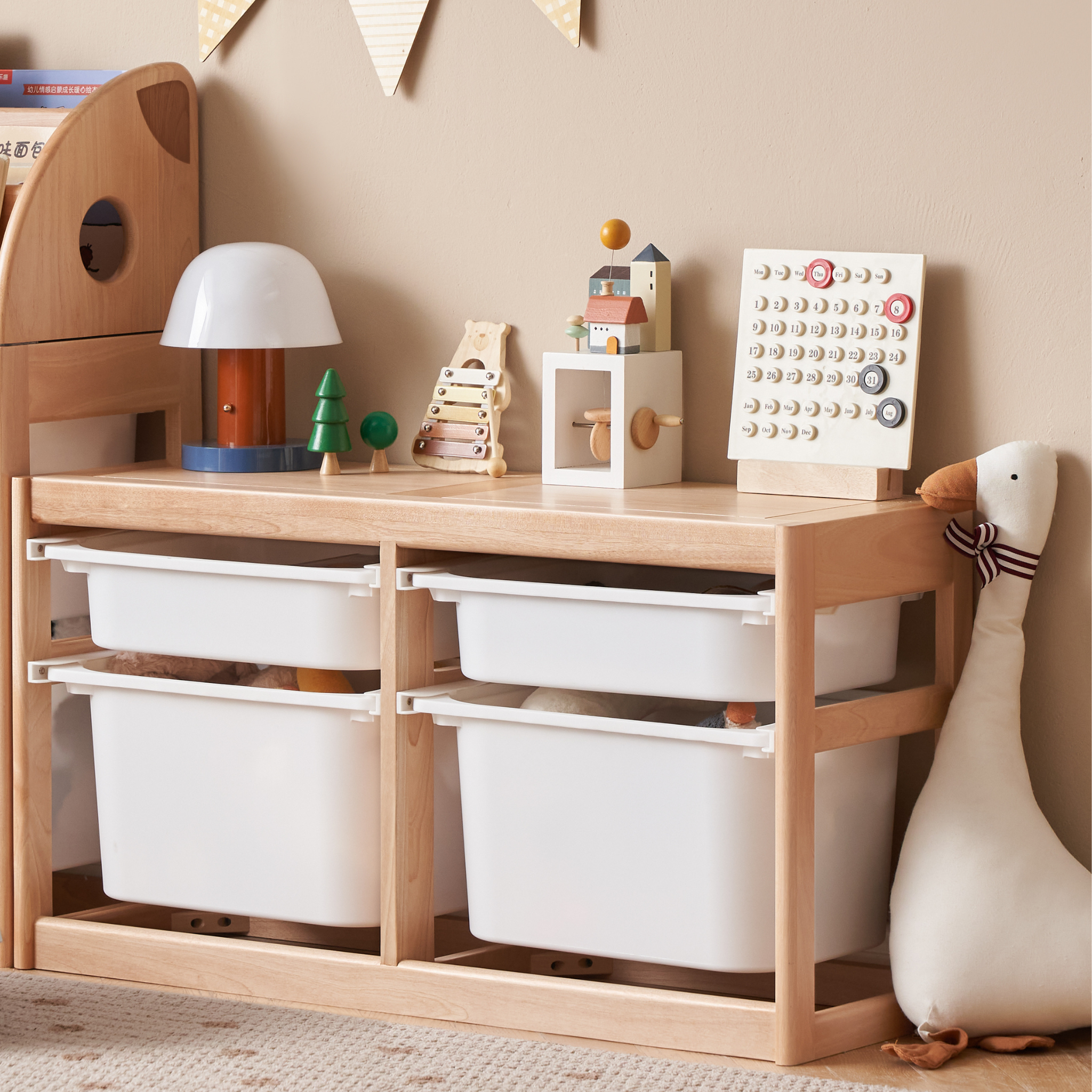 Solidwood Milo Kids Toy Storage Set, Premium Birch