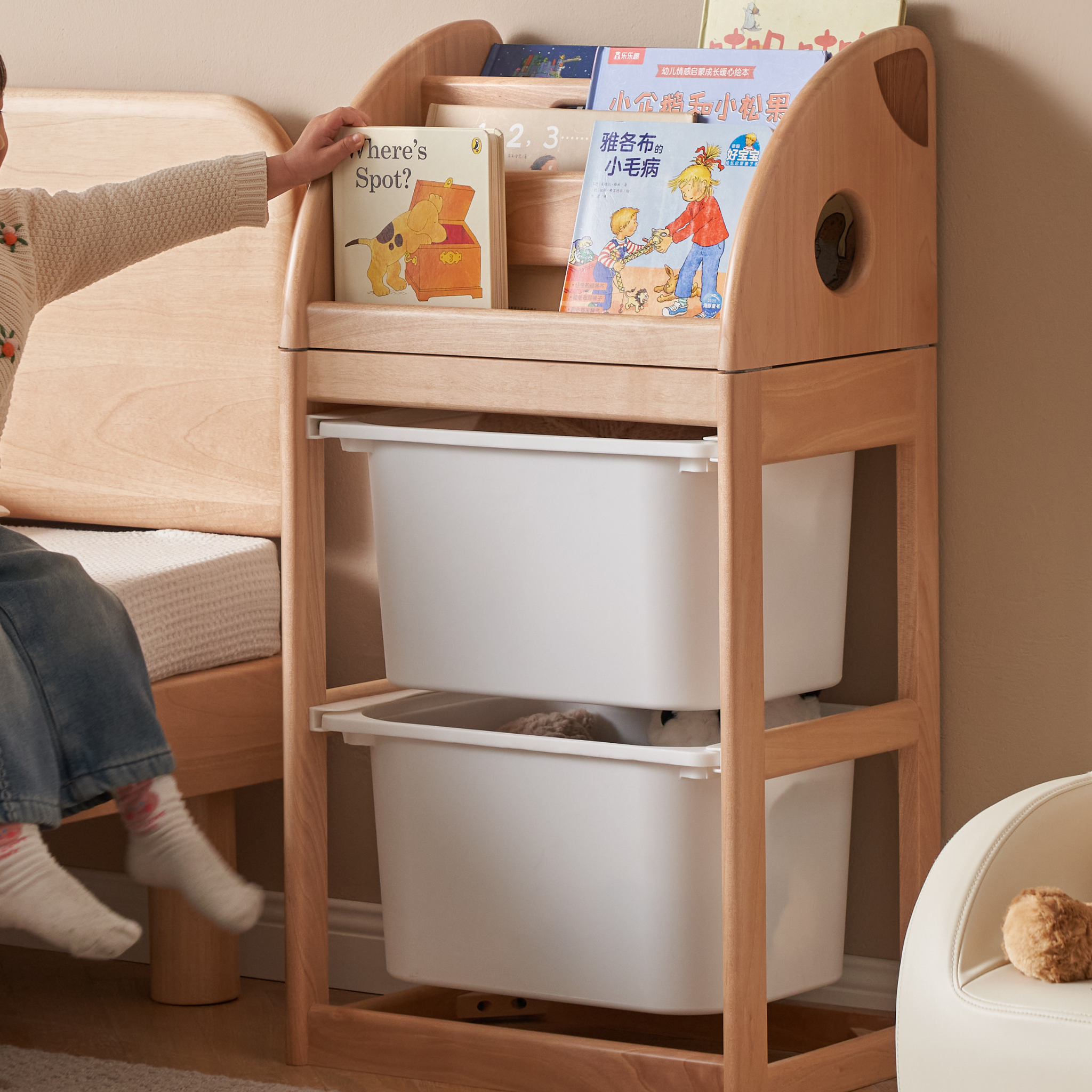 Solidwood Milo Kids Toy Storage Set, Premium Birch