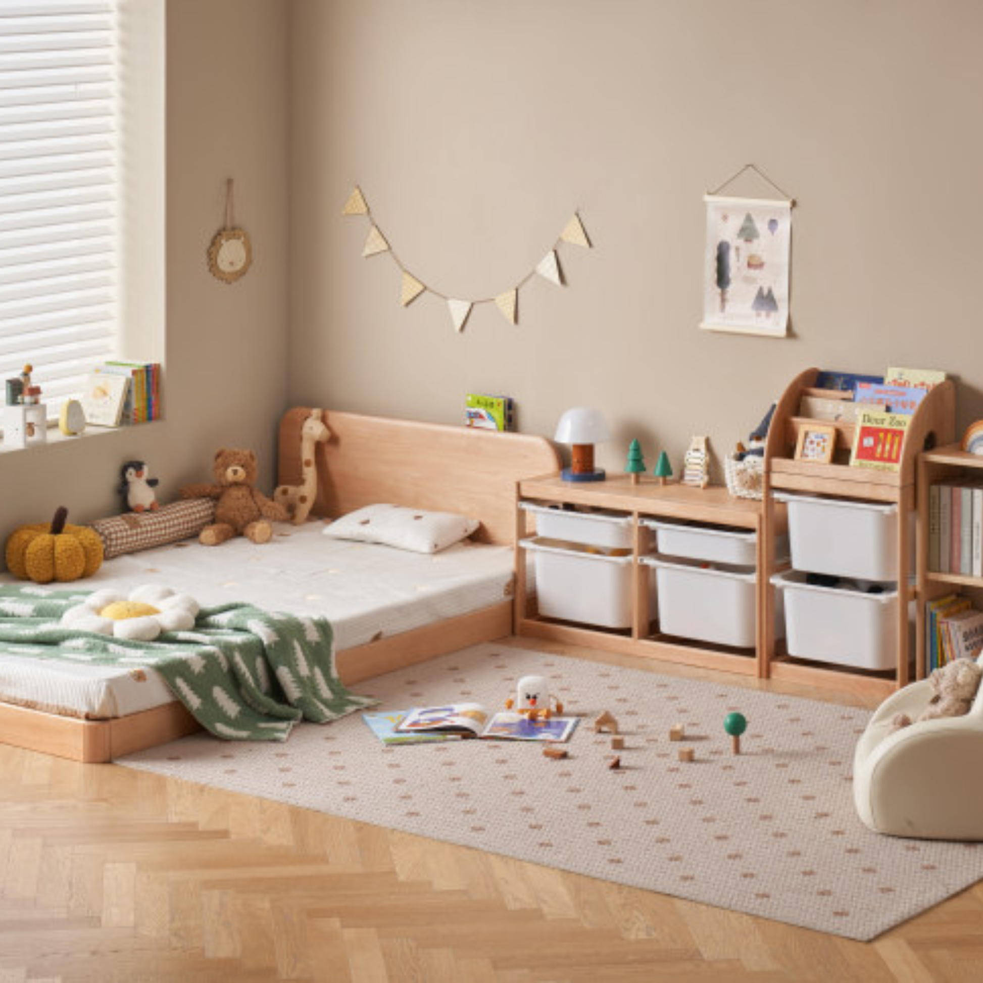 Solidwood Milo Kids Toy Storage Set, Premium Birch