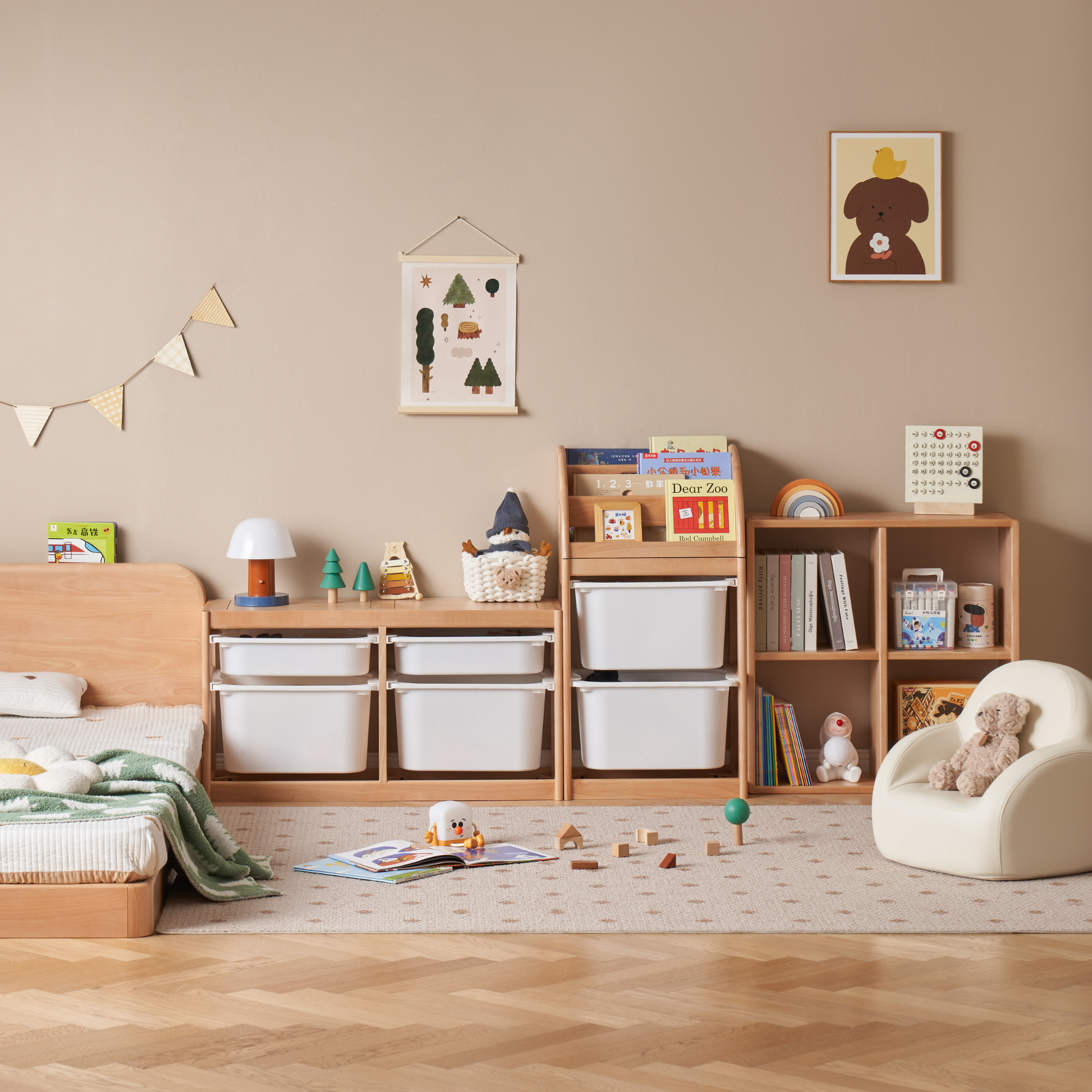 Solidwood Milo Kids Toy Storage Set, Premium Birch