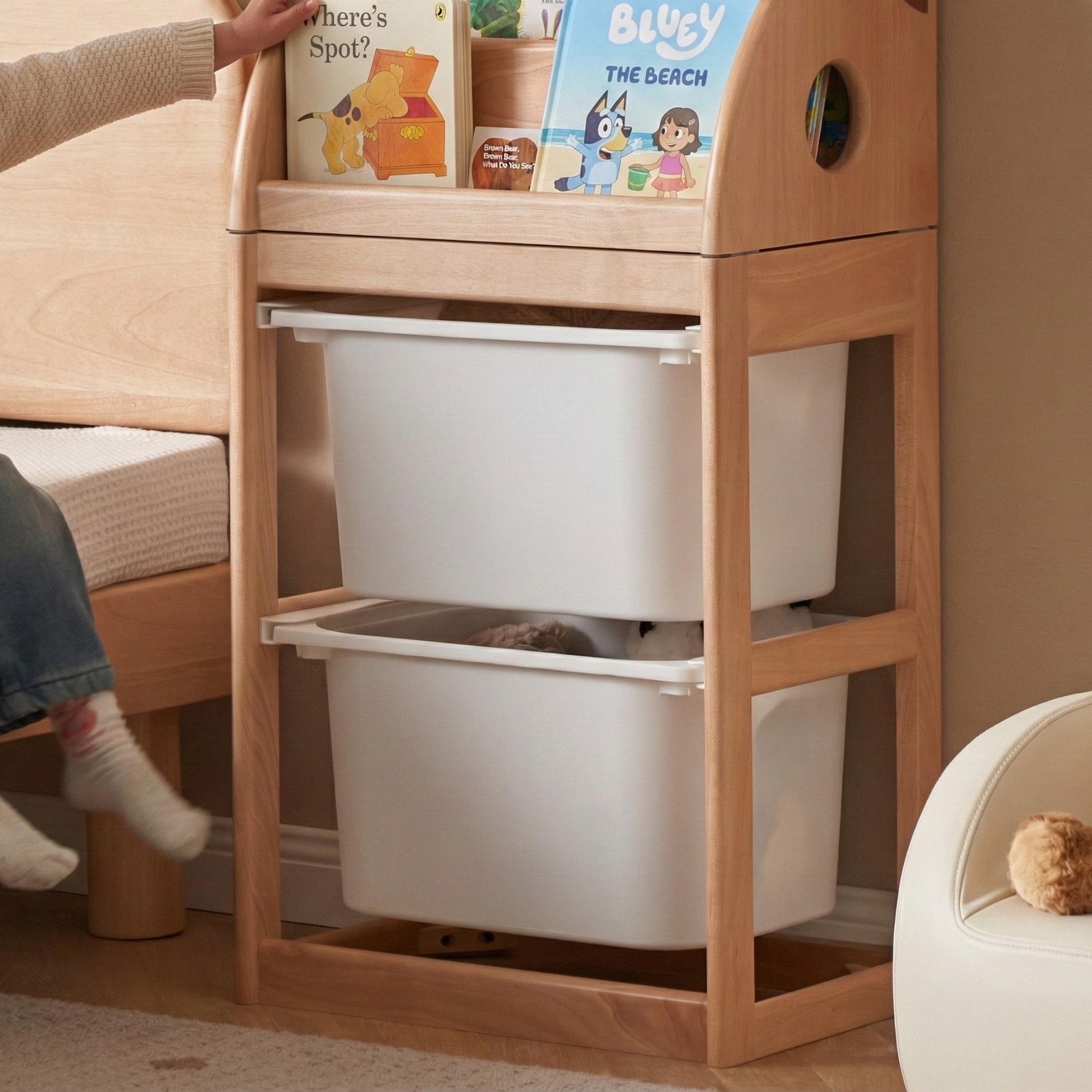 Solidwood Milo Kids Toy Storage Module with 2 Boxes, Premium Birch