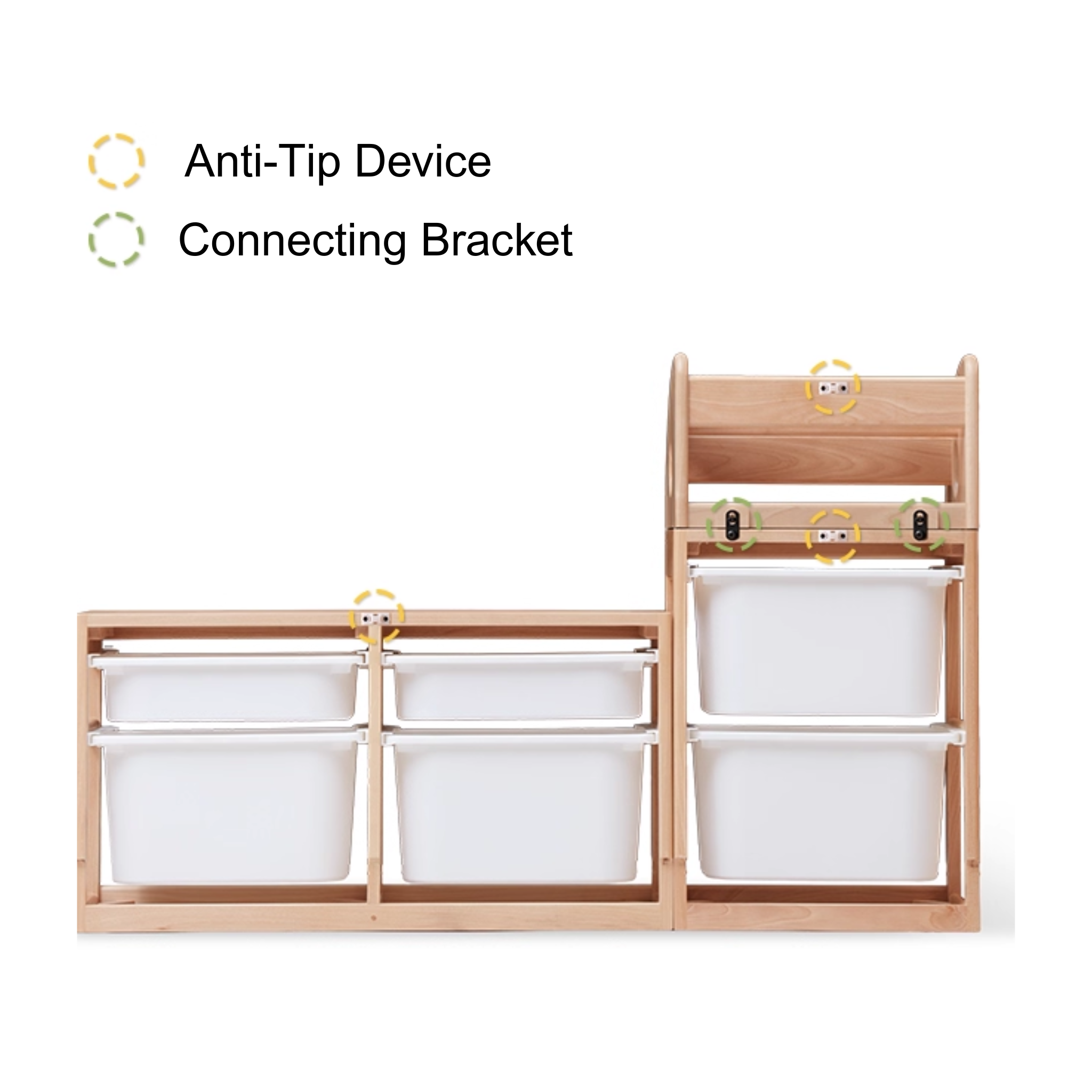 Solidwood Milo Kids Toy Storage Module with 2 Boxes, Premium Birch