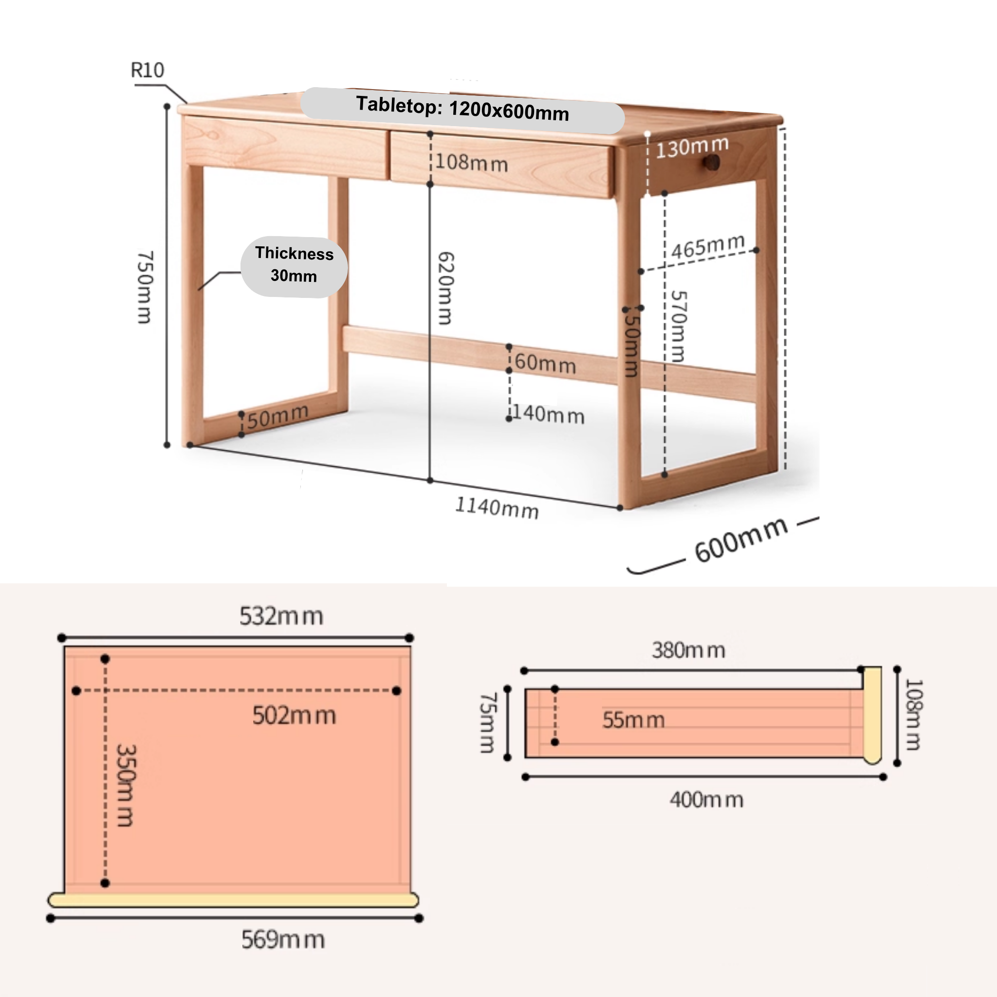 Solidwood Milo Kids Desk, Premium Birch