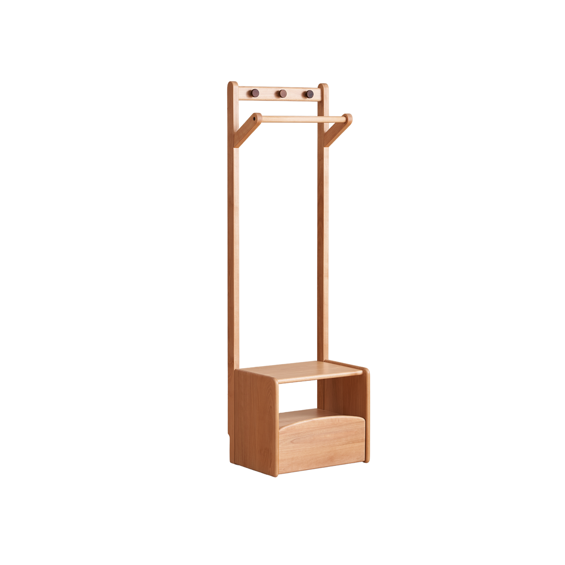 Solidwood Milo Kids Bedside Table with Clothes Rack, Premium Birch