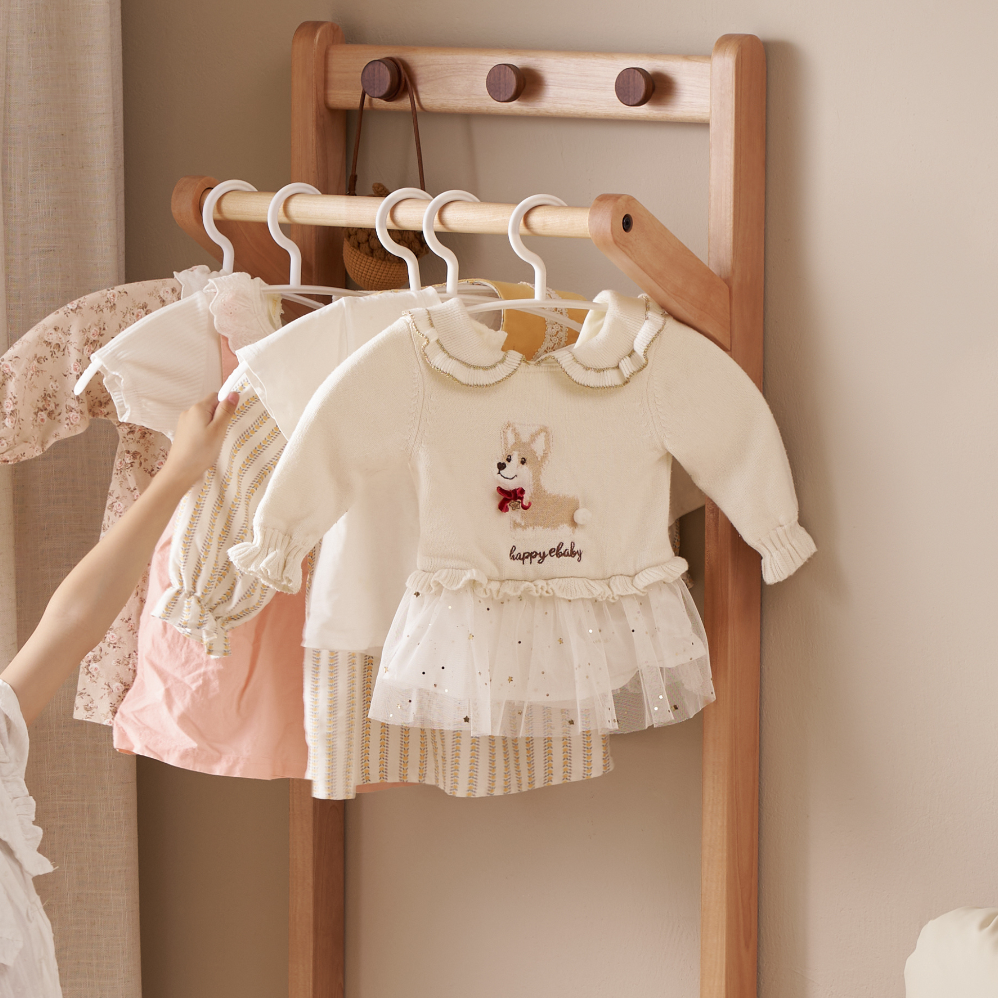 Solidwood Milo Kids Bedside Table with Clothes Rack, Premium Birch