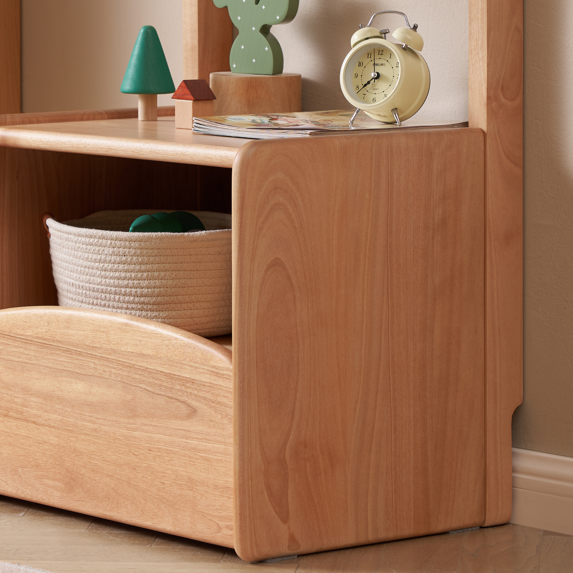 Solidwood Milo Kids Bedside Table with Clothes Rack, Premium Birch