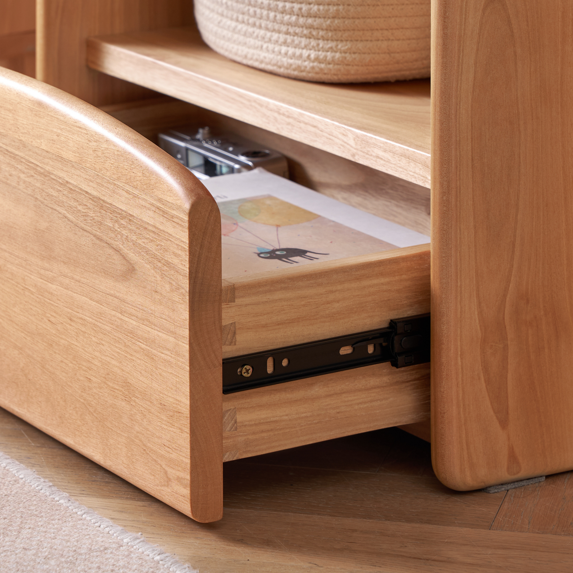 Solidwood Milo Kids Bedside Table with Clothes Rack, Premium Birch