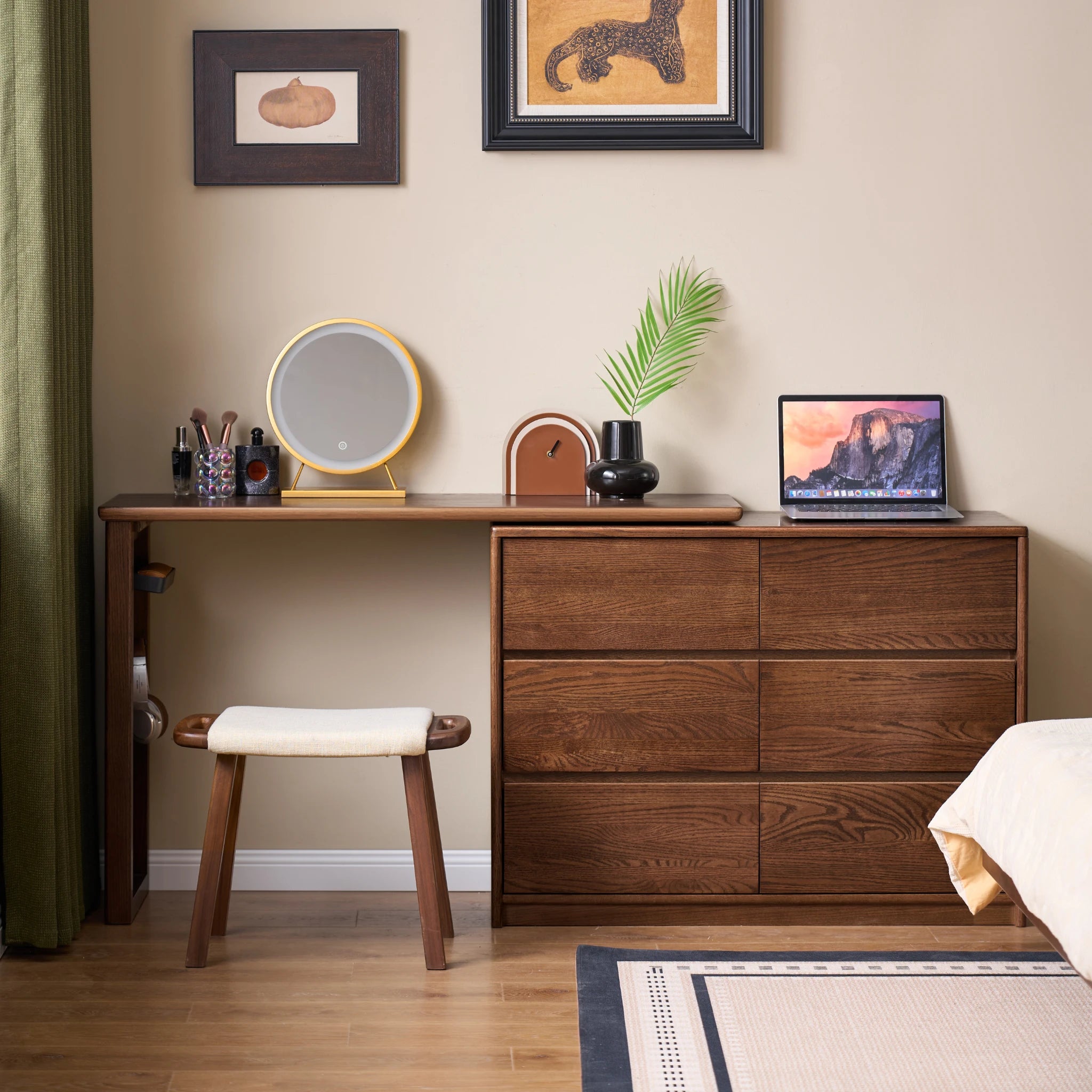 Solidwood Radiant Extendable Dressing Table, Walnut Oak