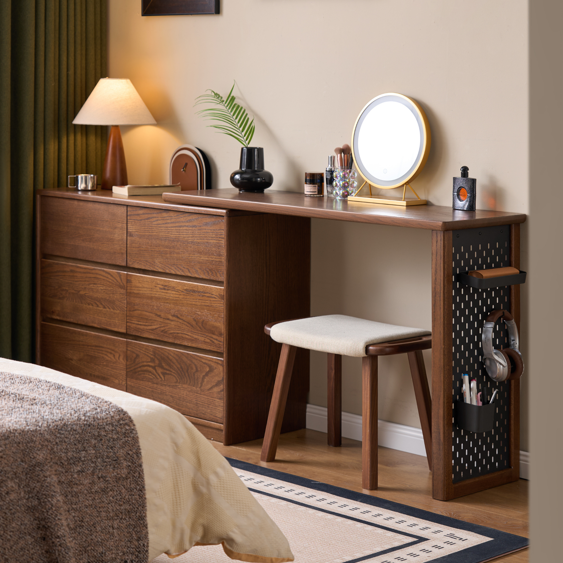 Solidwood Radiant Extendable Dressing Table, Walnut Oak
