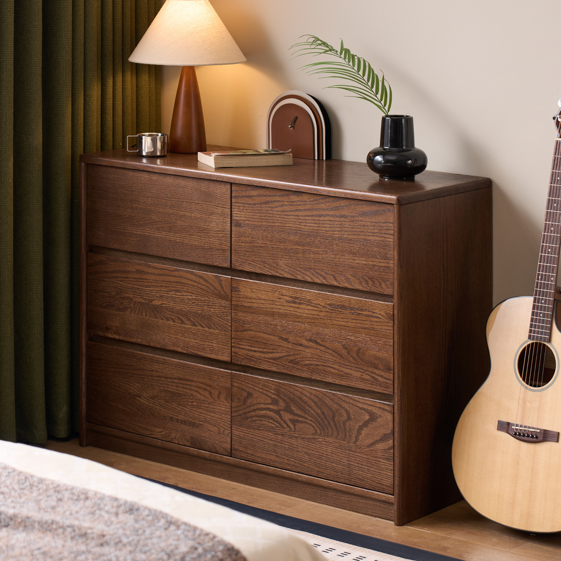 Solidwood Radiant Chest of 6 Drawers, Walnut Oak