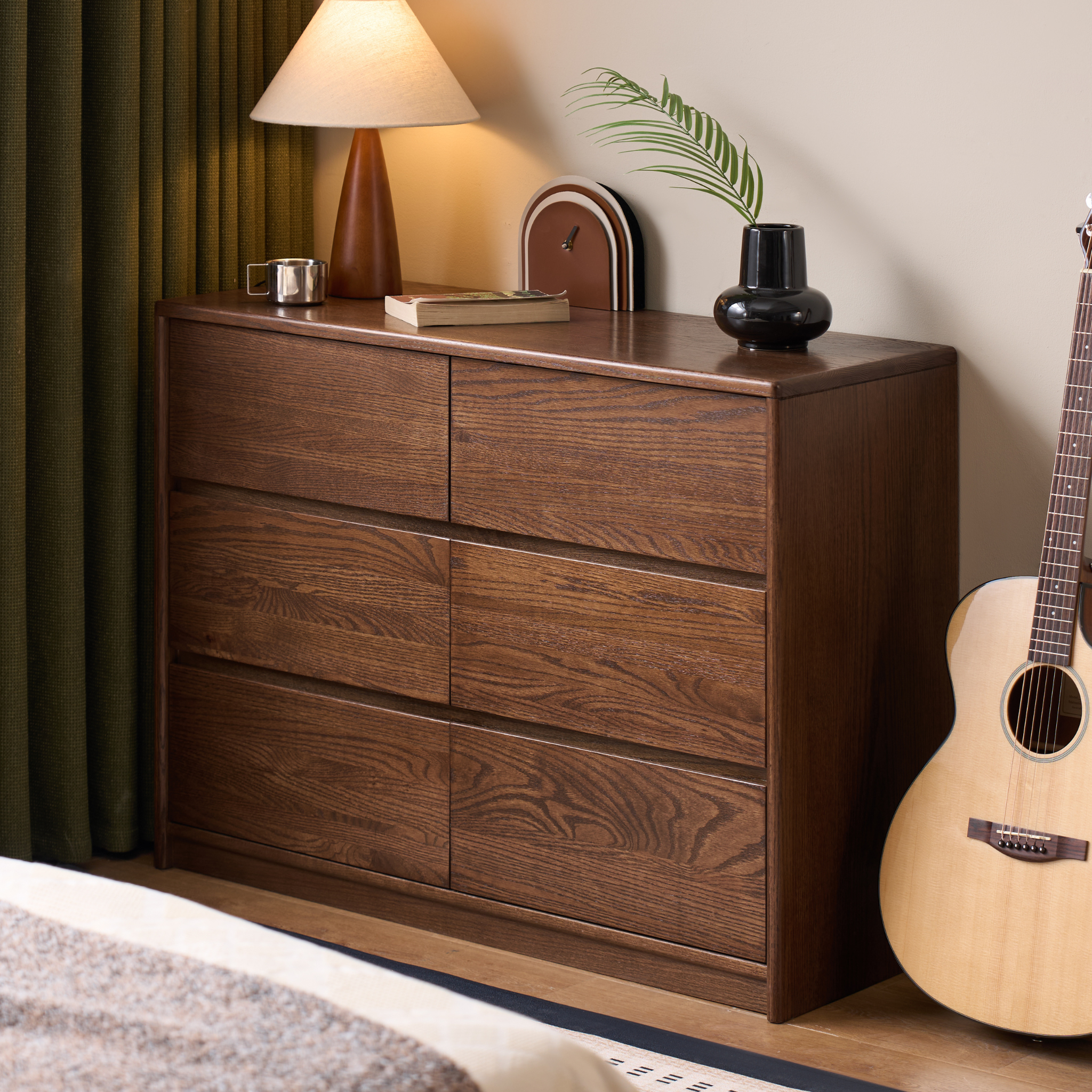 Solidwood Radiant Chest of 6 Drawers, Walnut Oak