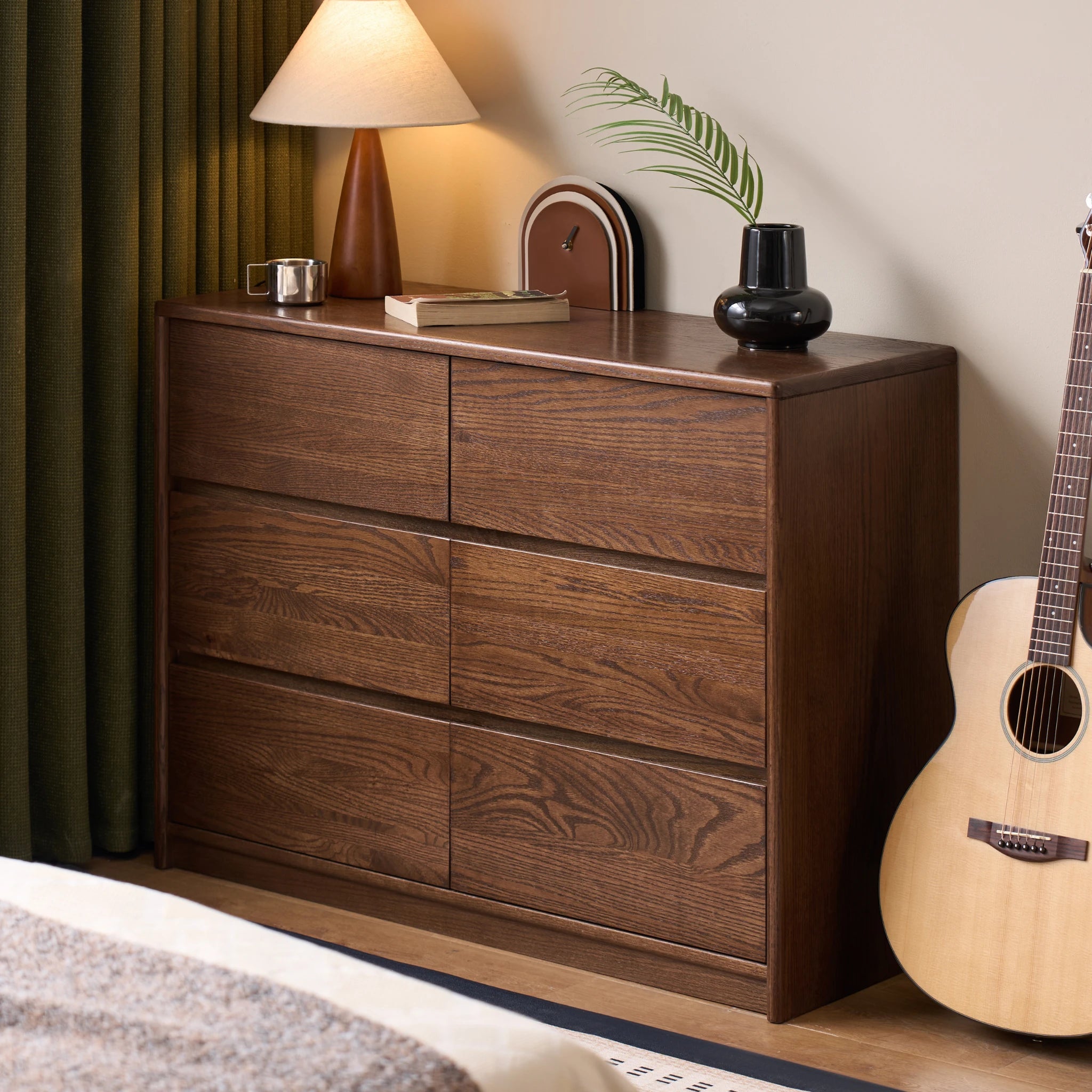 Solidwood Radiant Chest of 6 Drawers, Walnut Oak