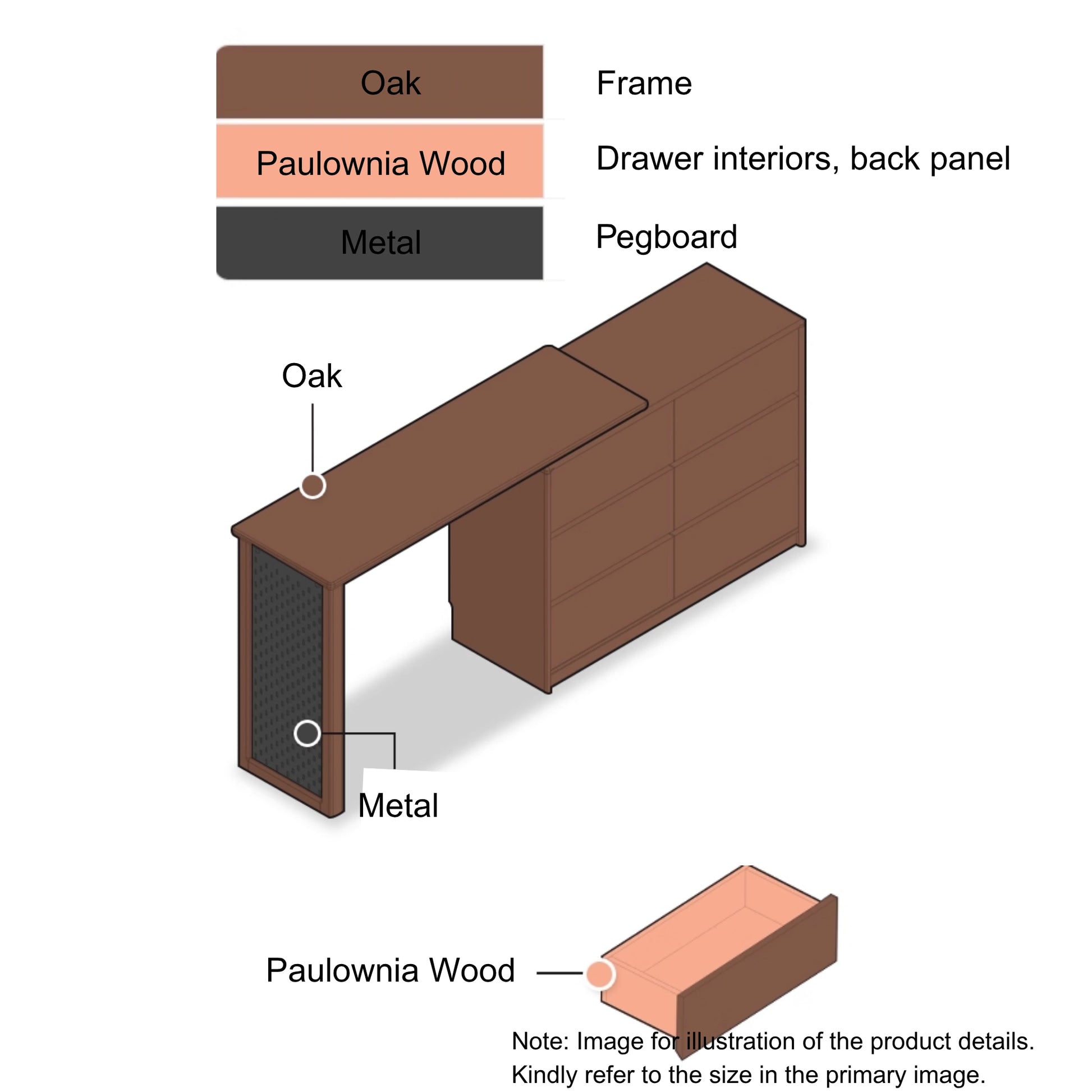 Solidwood Radiant Chest of 6 Drawers, Walnut Oak