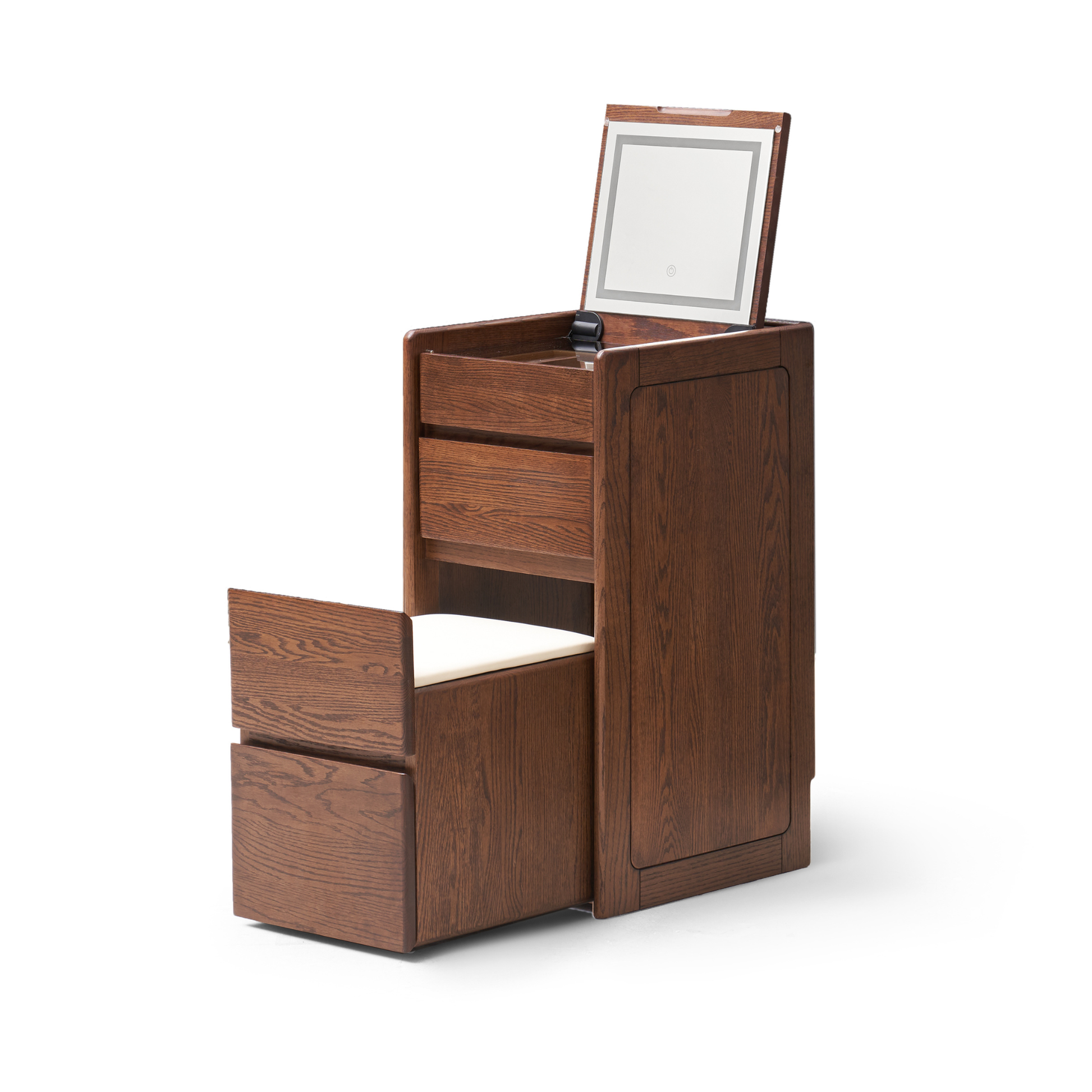 Solidwood Radiant Dressing Table and Stool Set with Flip Mirror, Walnut Oak