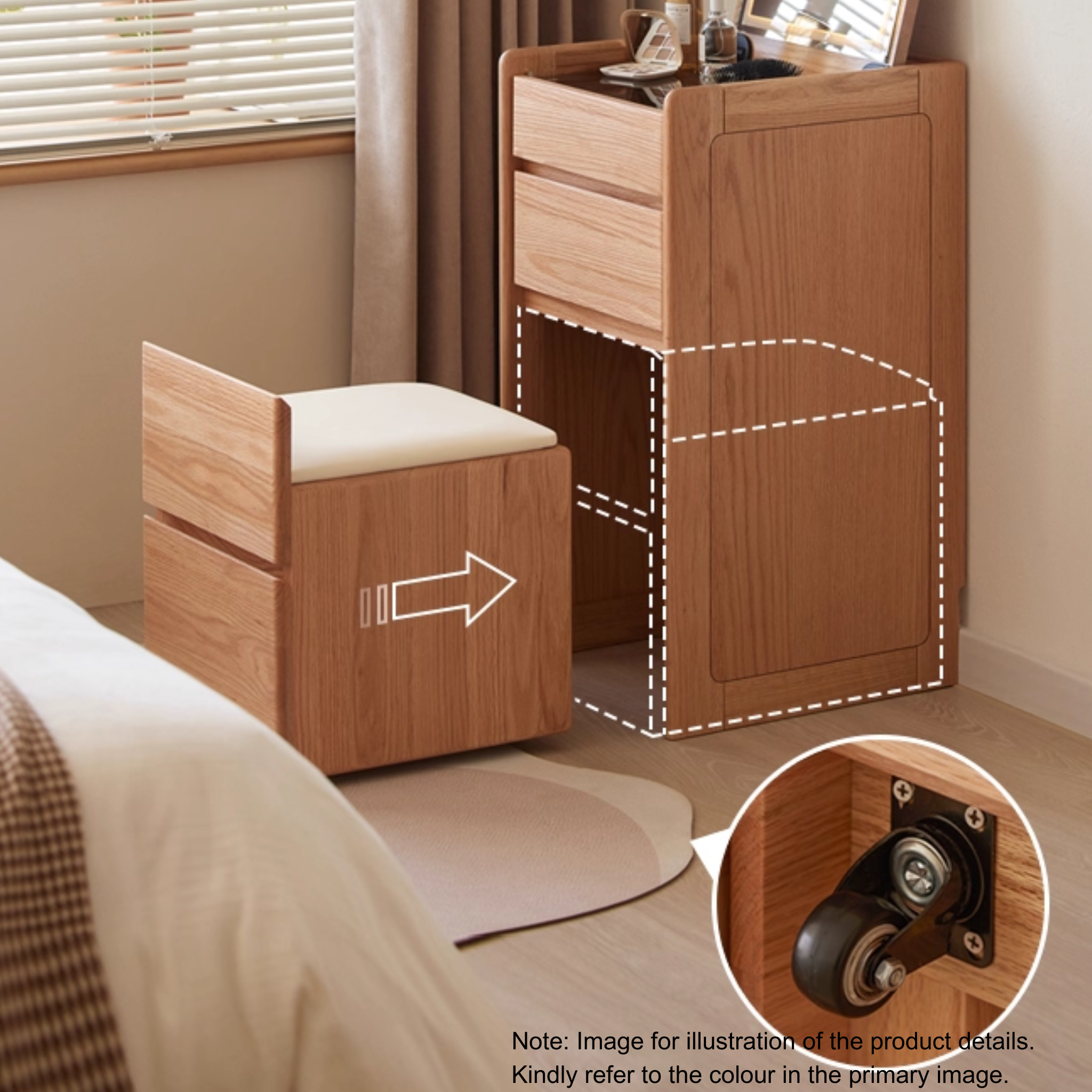 Solidwood Radiant Dressing Table and Stool Set with Flip Mirror, Walnut Oak