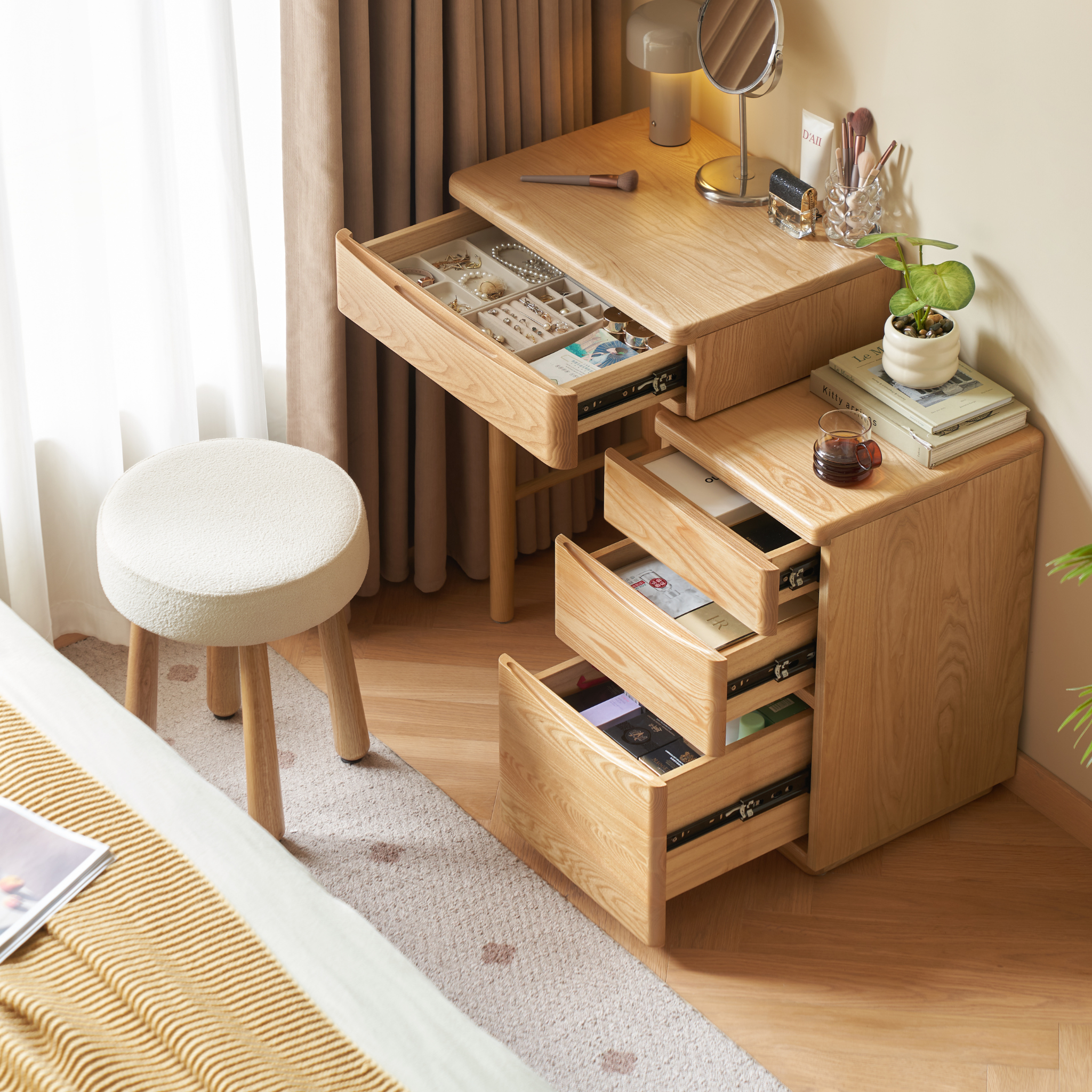 Solidwood Radiant Extendable Dressing Table, Ash, 80cm