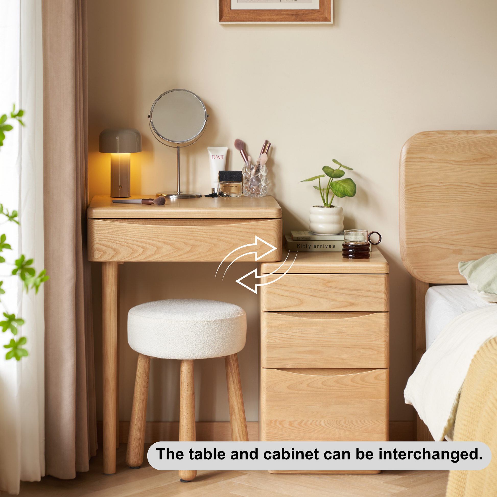 Solidwood Radiant Extendable Dressing Table, Ash, 80cm