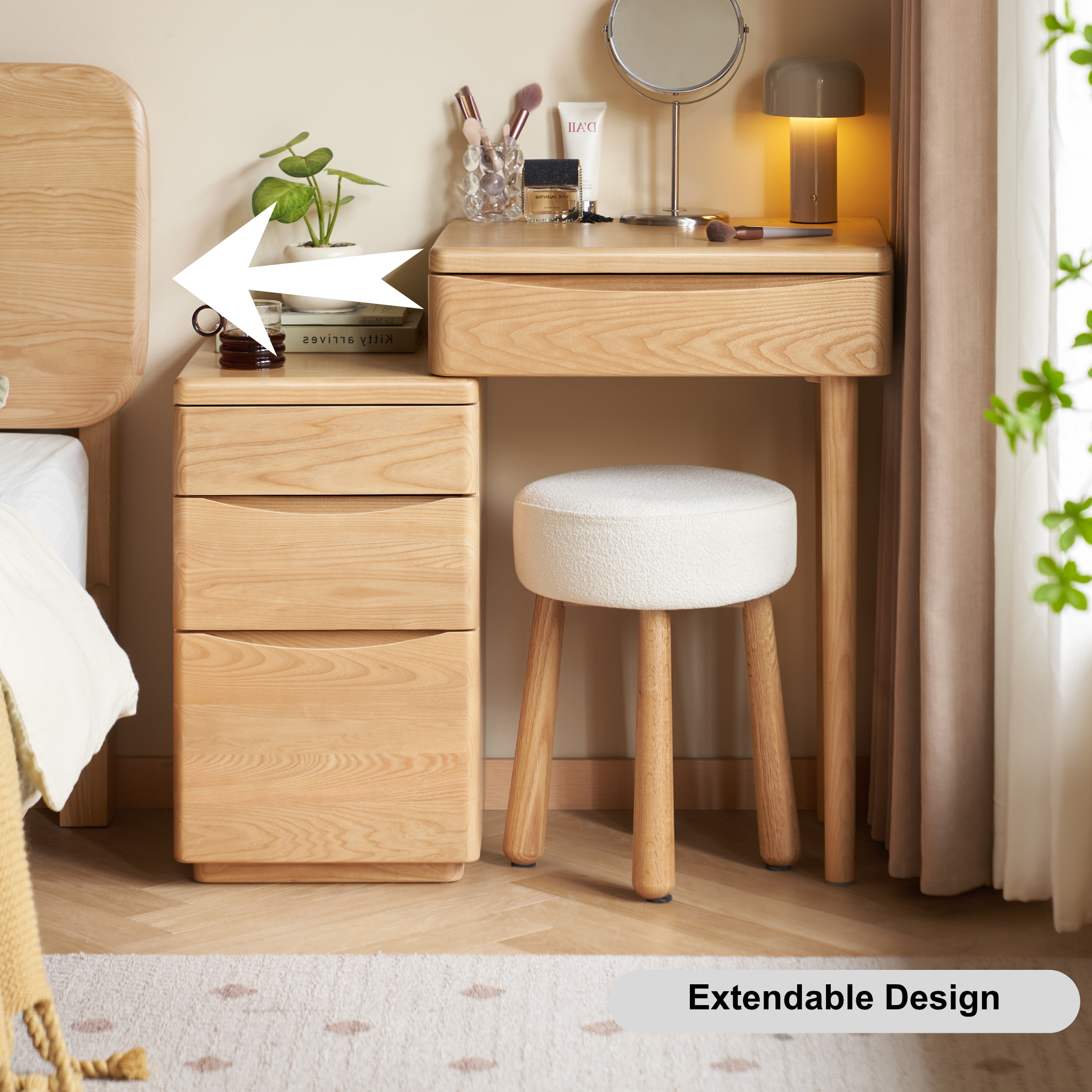 Solidwood Radiant Extendable Dressing Table, Ash, 80cm