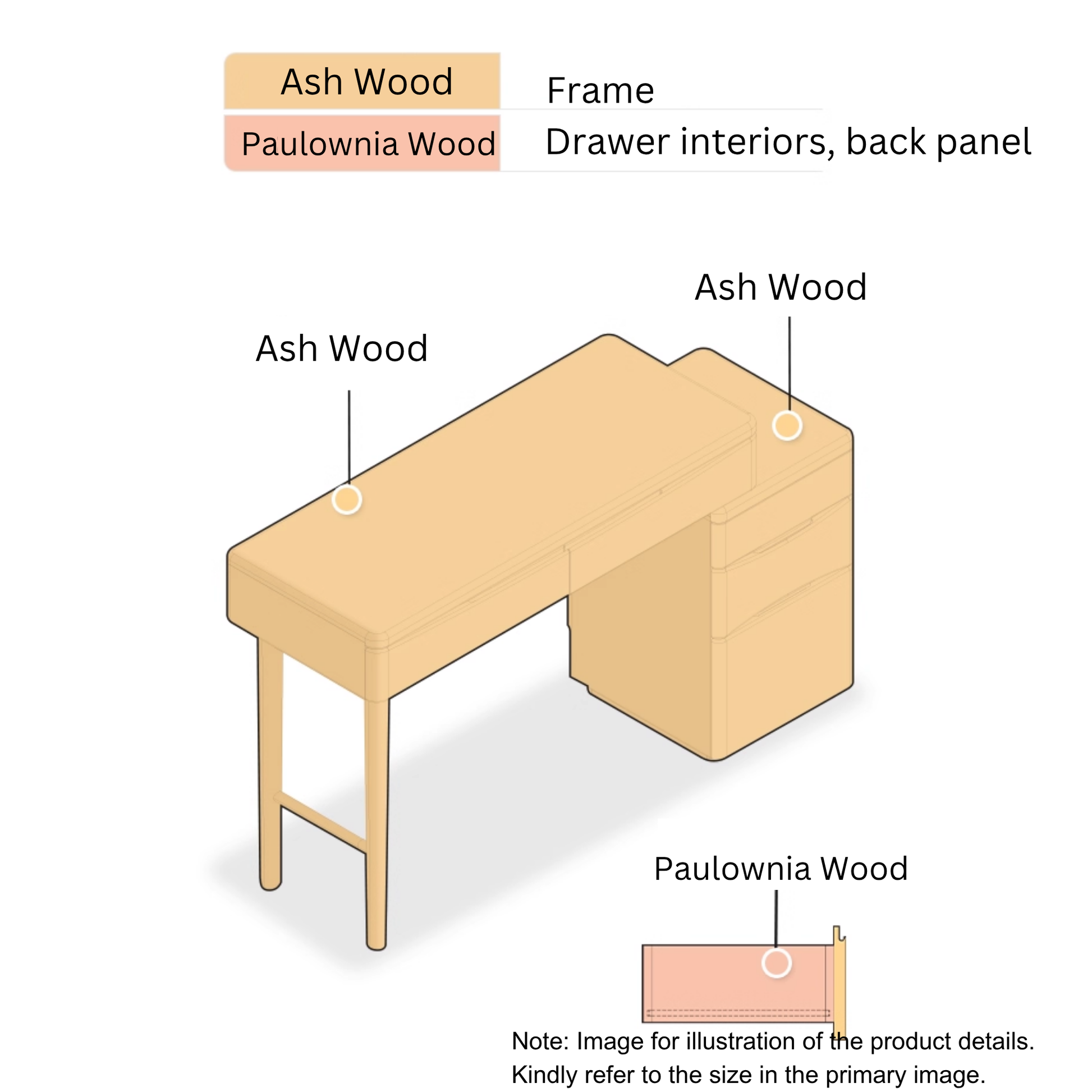 Solidwood Radiant Extendable Dressing Table, Ash, 80cm