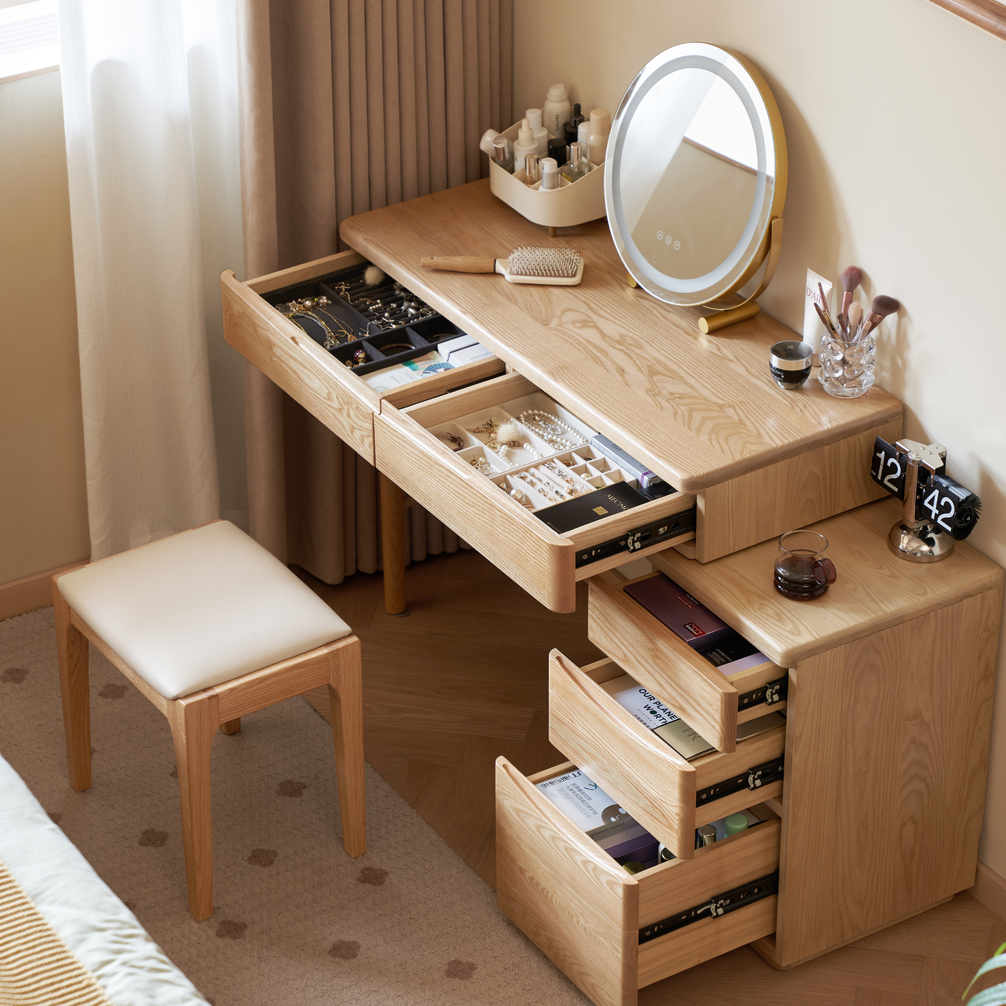 Solidwood Radiant Extendable Dressing Table, Ash, 125cm