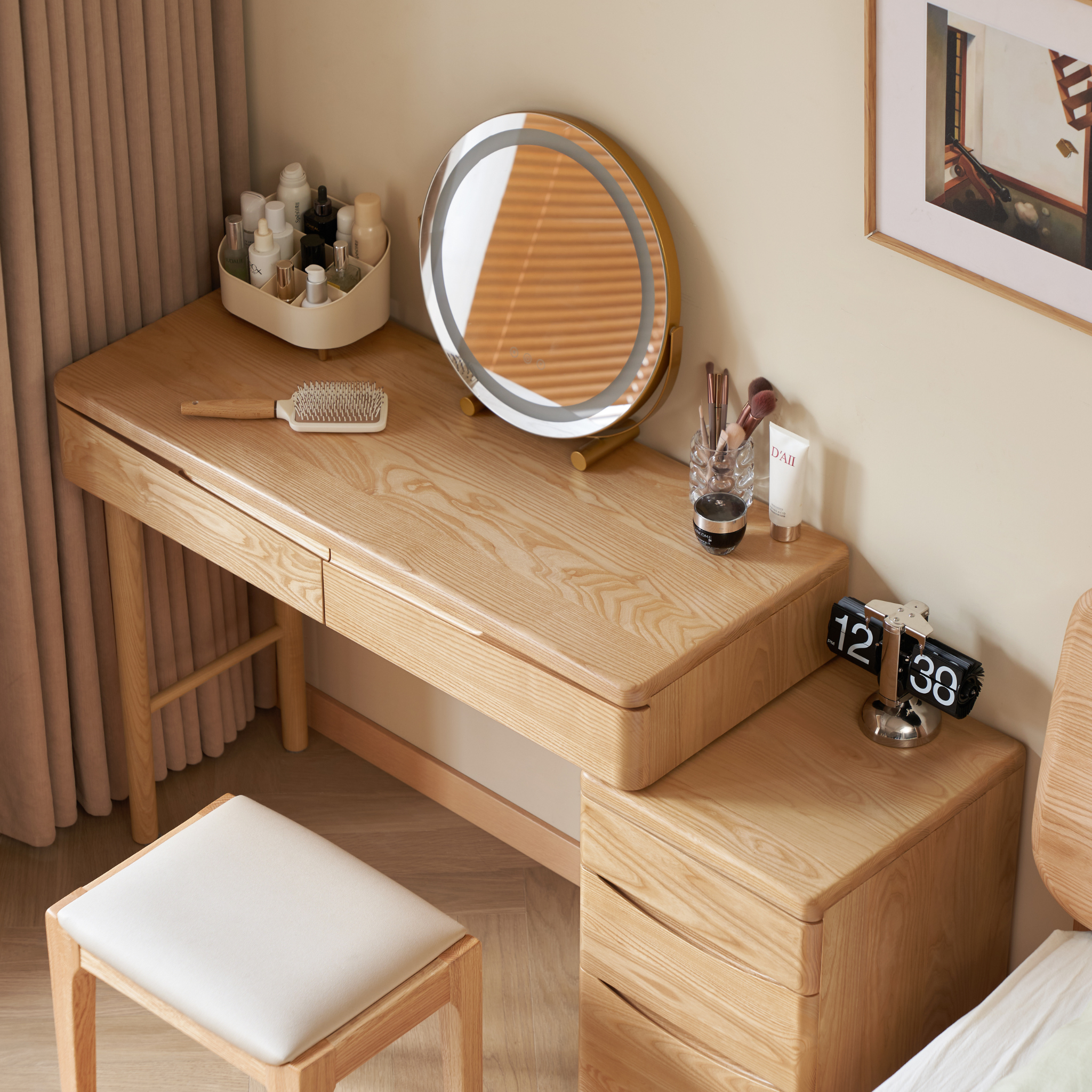 Solidwood Radiant Extendable Dressing Table, Ash, 125cm