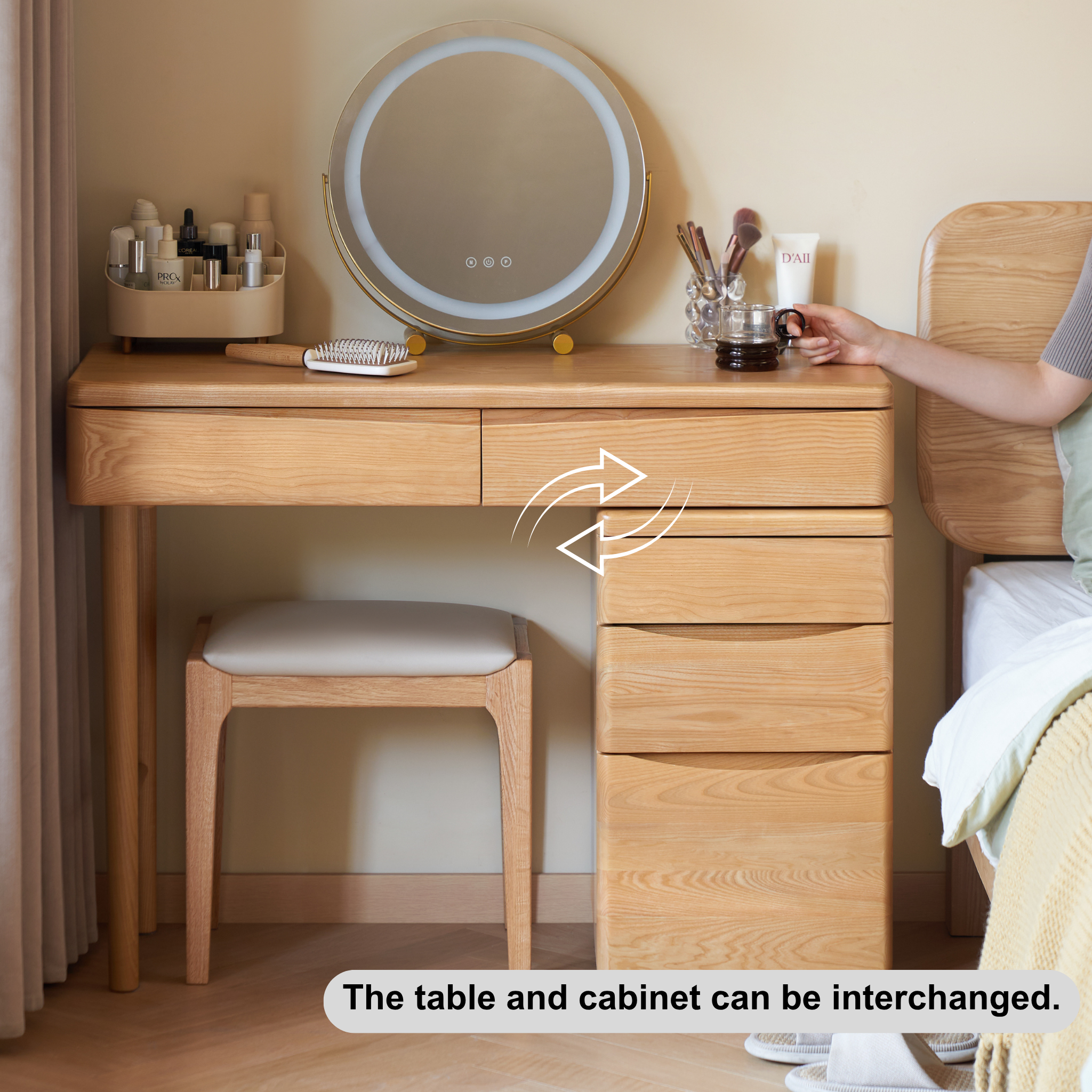 Solidwood Radiant Extendable Dressing Table, Ash, 125cm