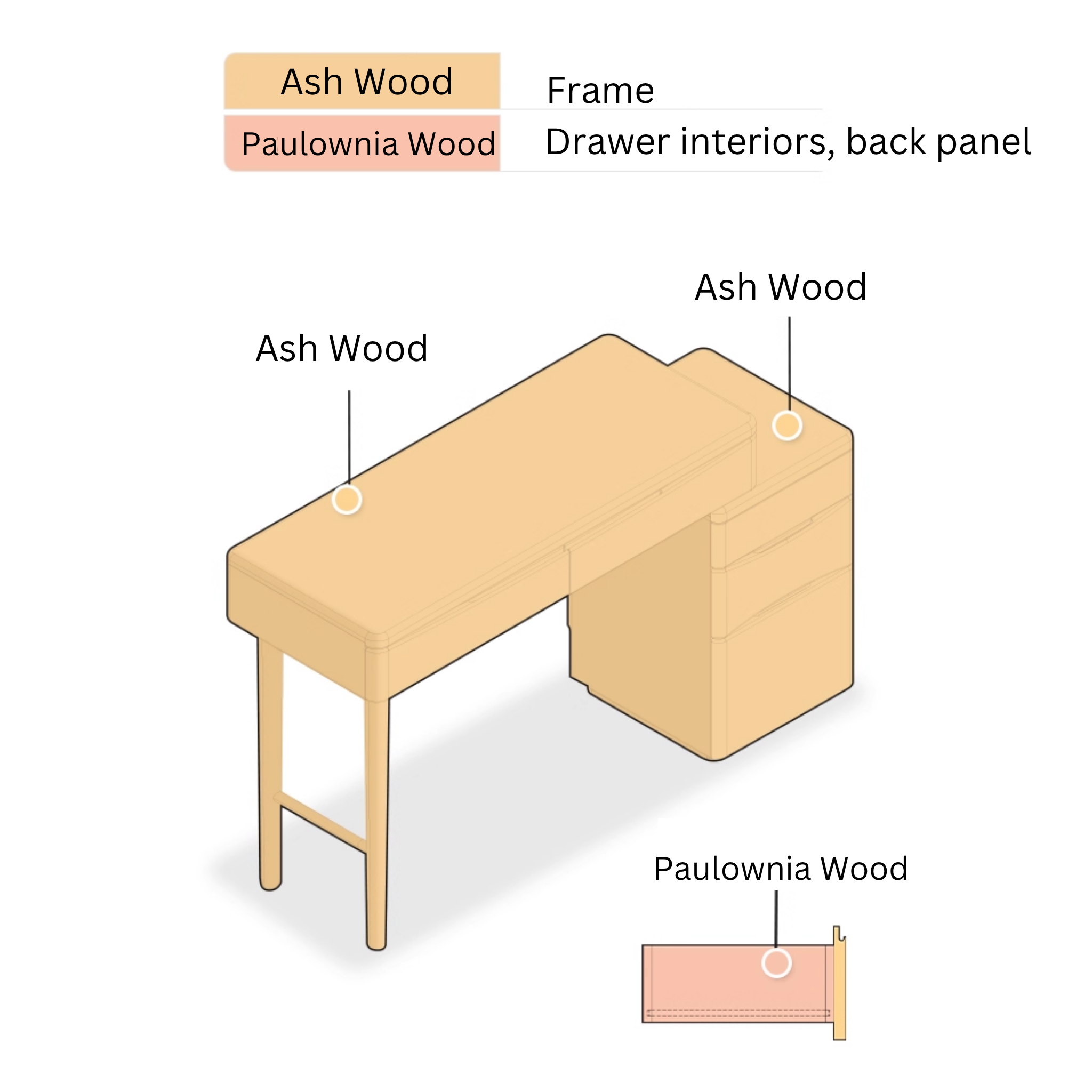 Solidwood Radiant Extendable Dressing Table, Ash, 125cm