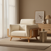 Solidwood Sanfi Linen Armchair, Oak