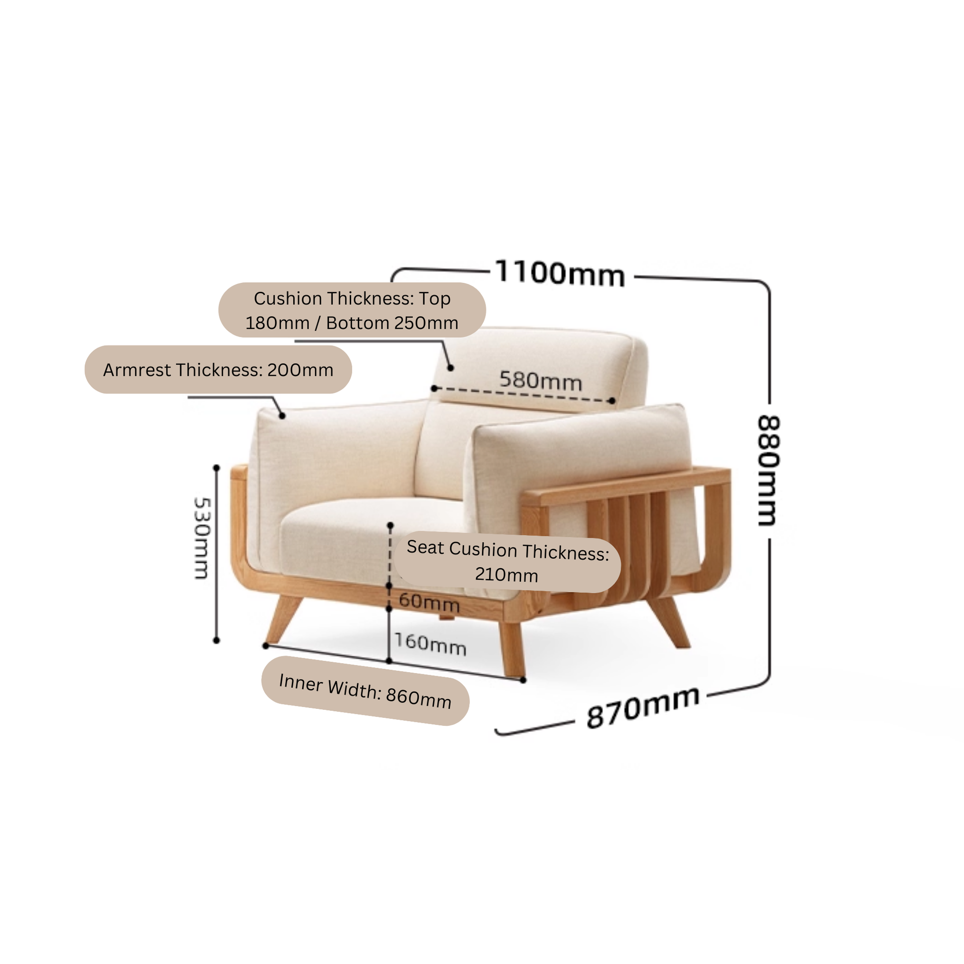 Solidwood Sanfi Linen Armchair, Oak