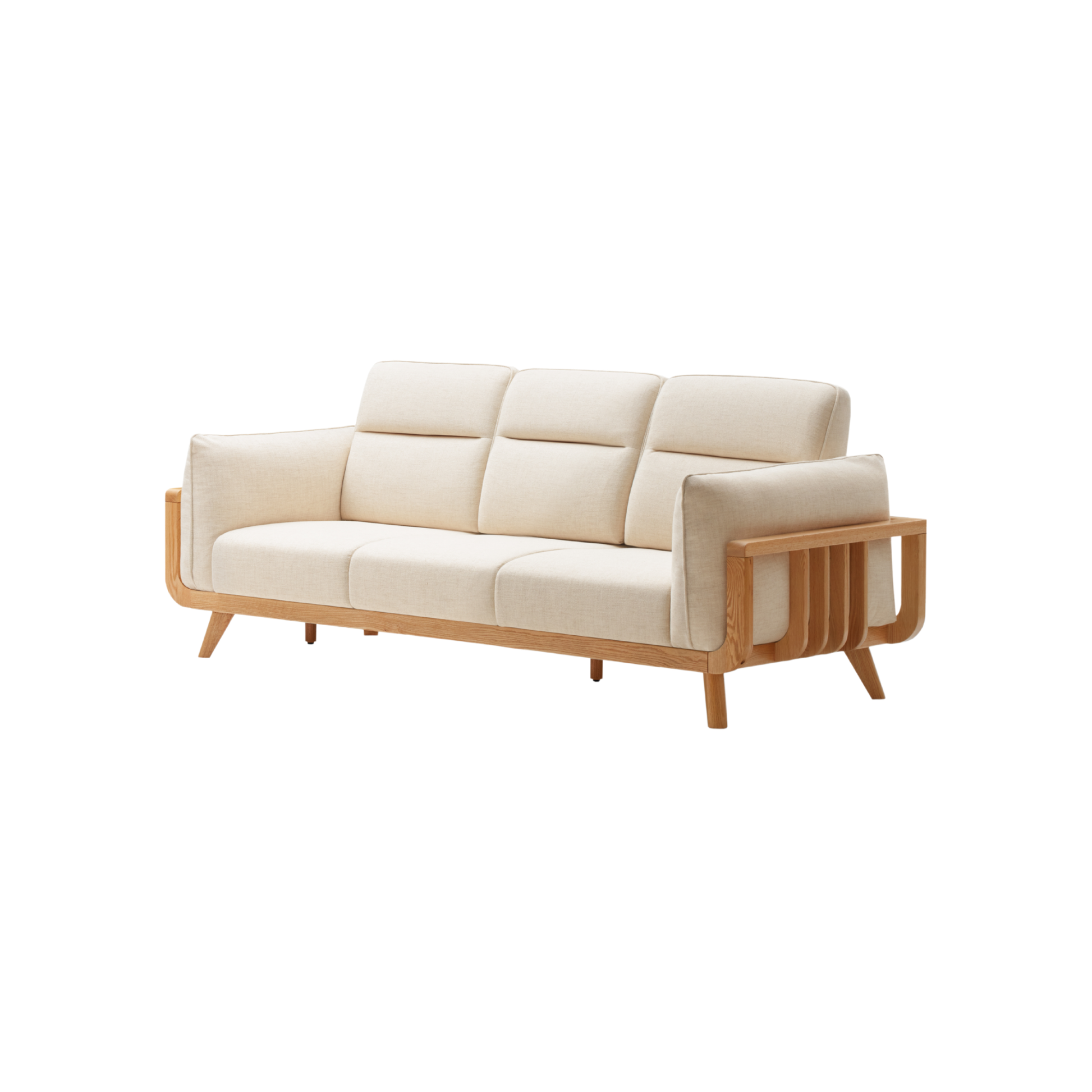 Solidwood Sanfi 3-Seater Linen Sofa, Oak
