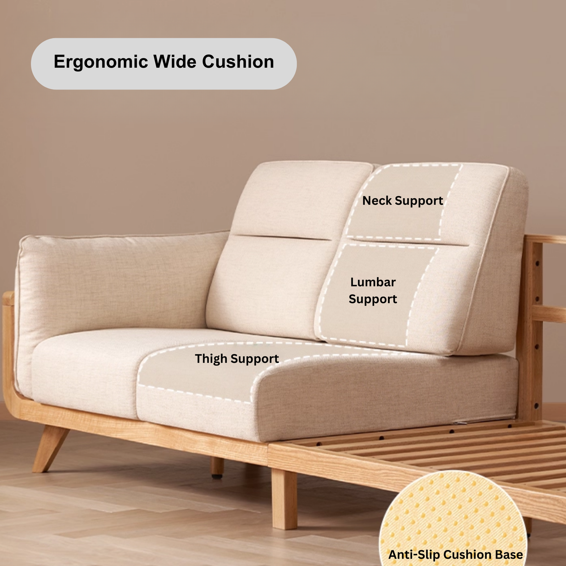 Solidwood Sanfi 3-Seater Linen Sofa, Oak