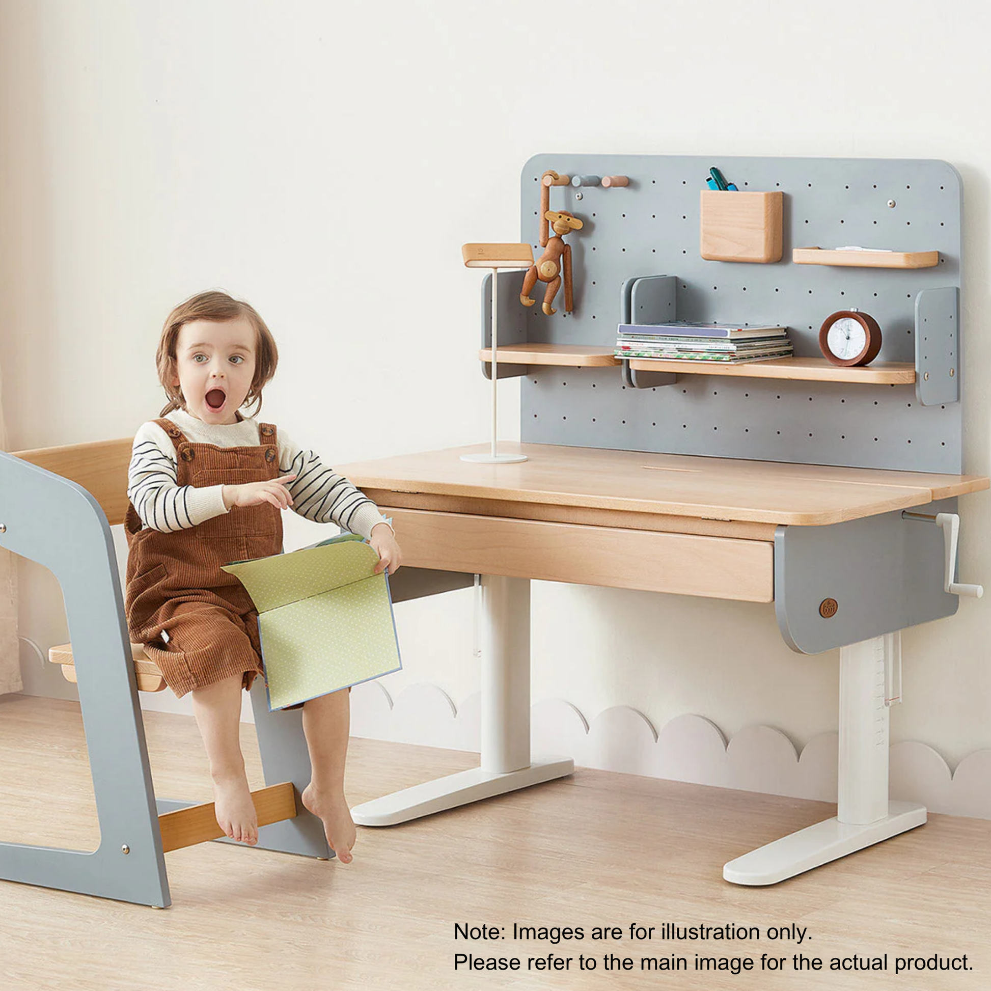Boori Ergonomic Kids Desk (118cm) With Pegboard Hutch Package, Blueberry