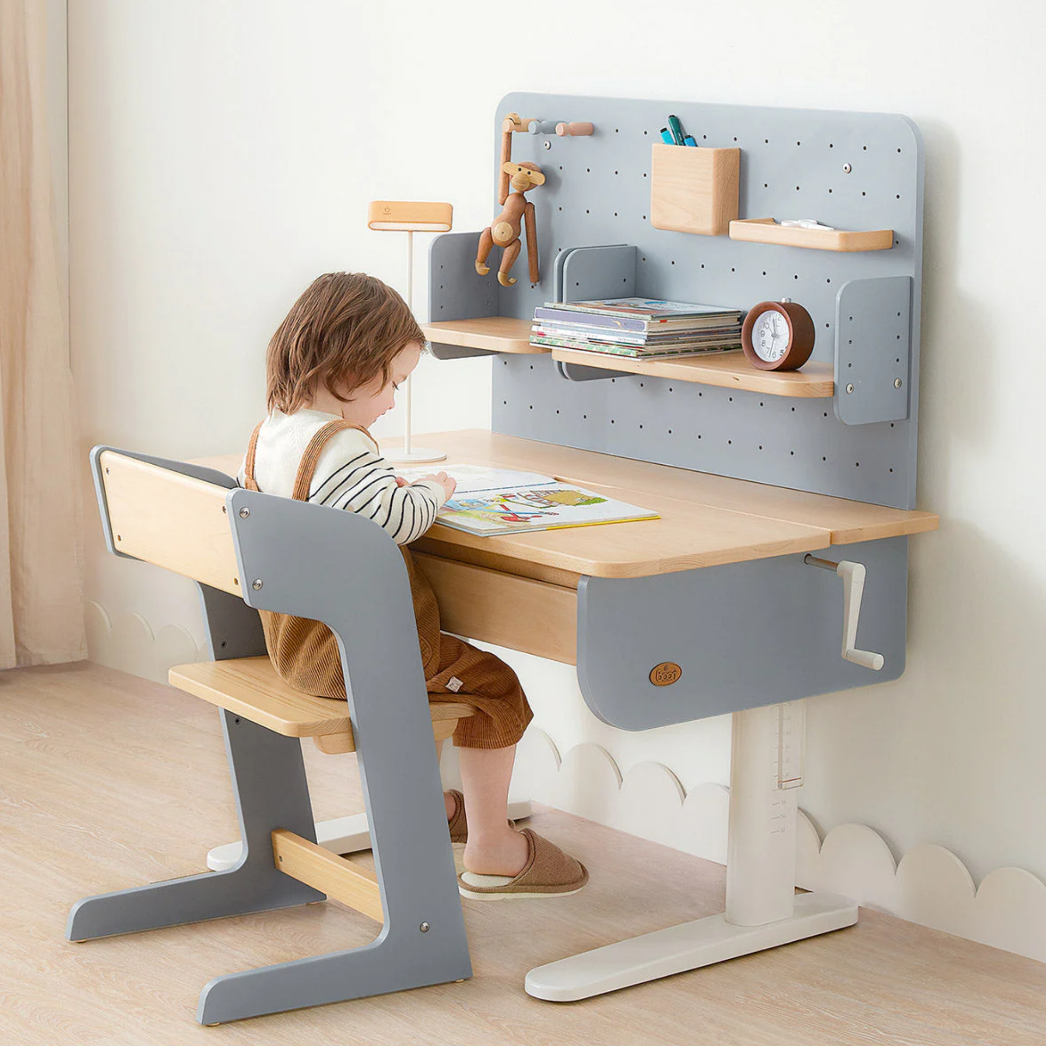 Boori Ergonomic Kids Desk (118cm) With Pegboard Hutch Package, Blueberry