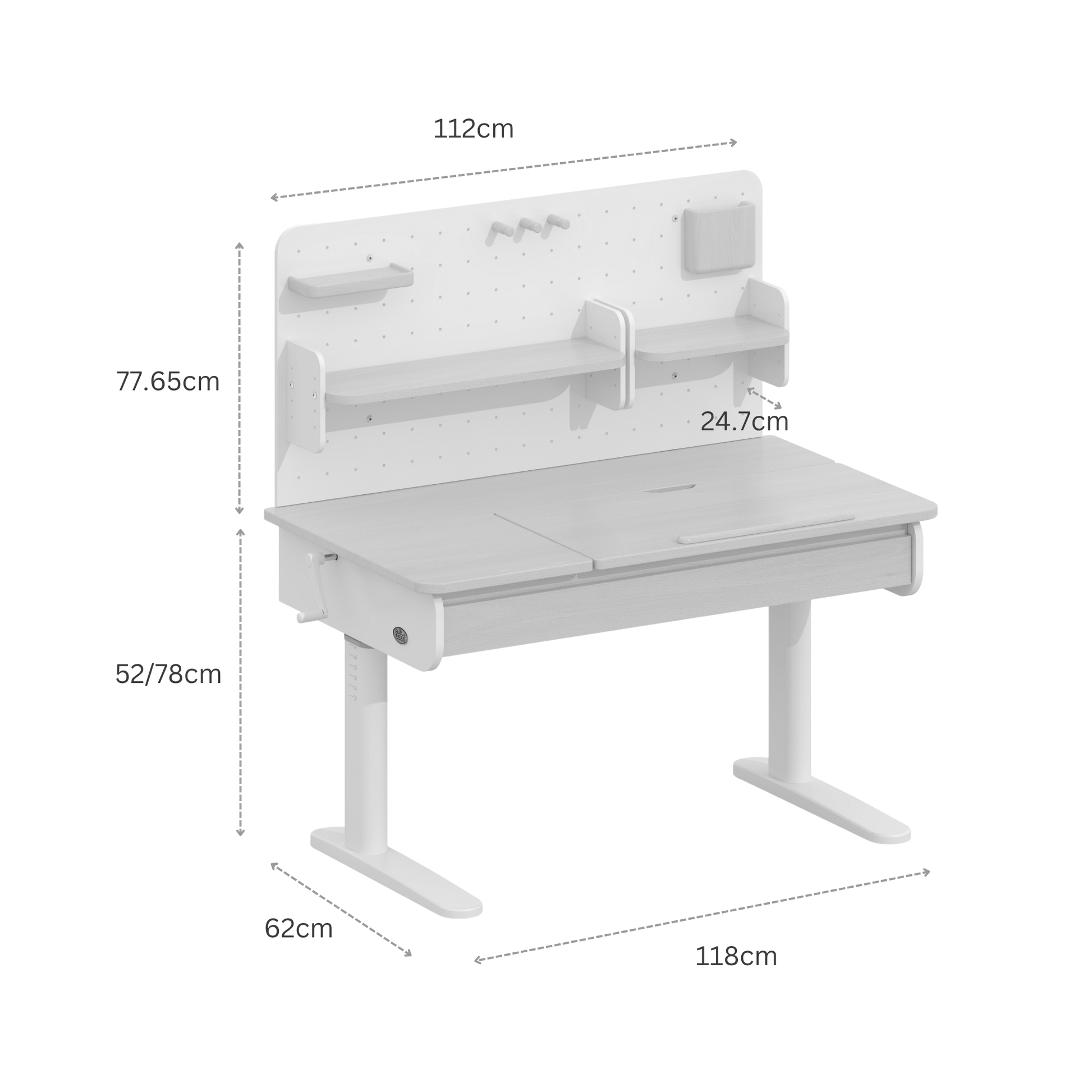 Boori Ergonomic Kids Desk (118cm) With Pegboard Hutch Package, Blueberry