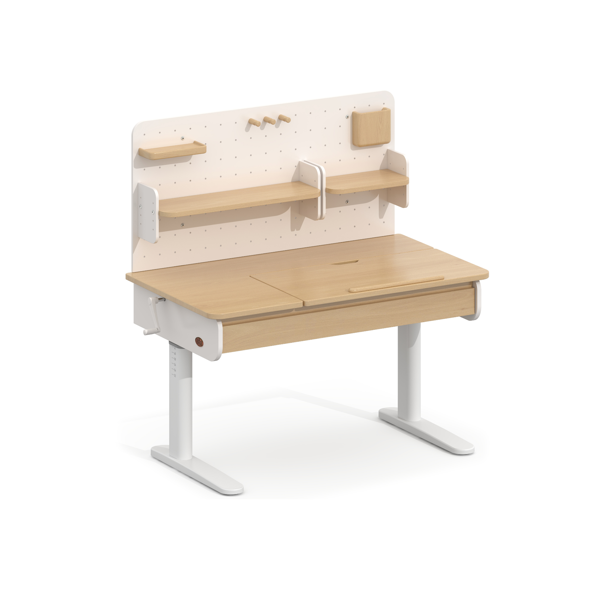 Boori Ergonomic Kids Desk (118cm) With Pegboard Hutch Package, Barley White