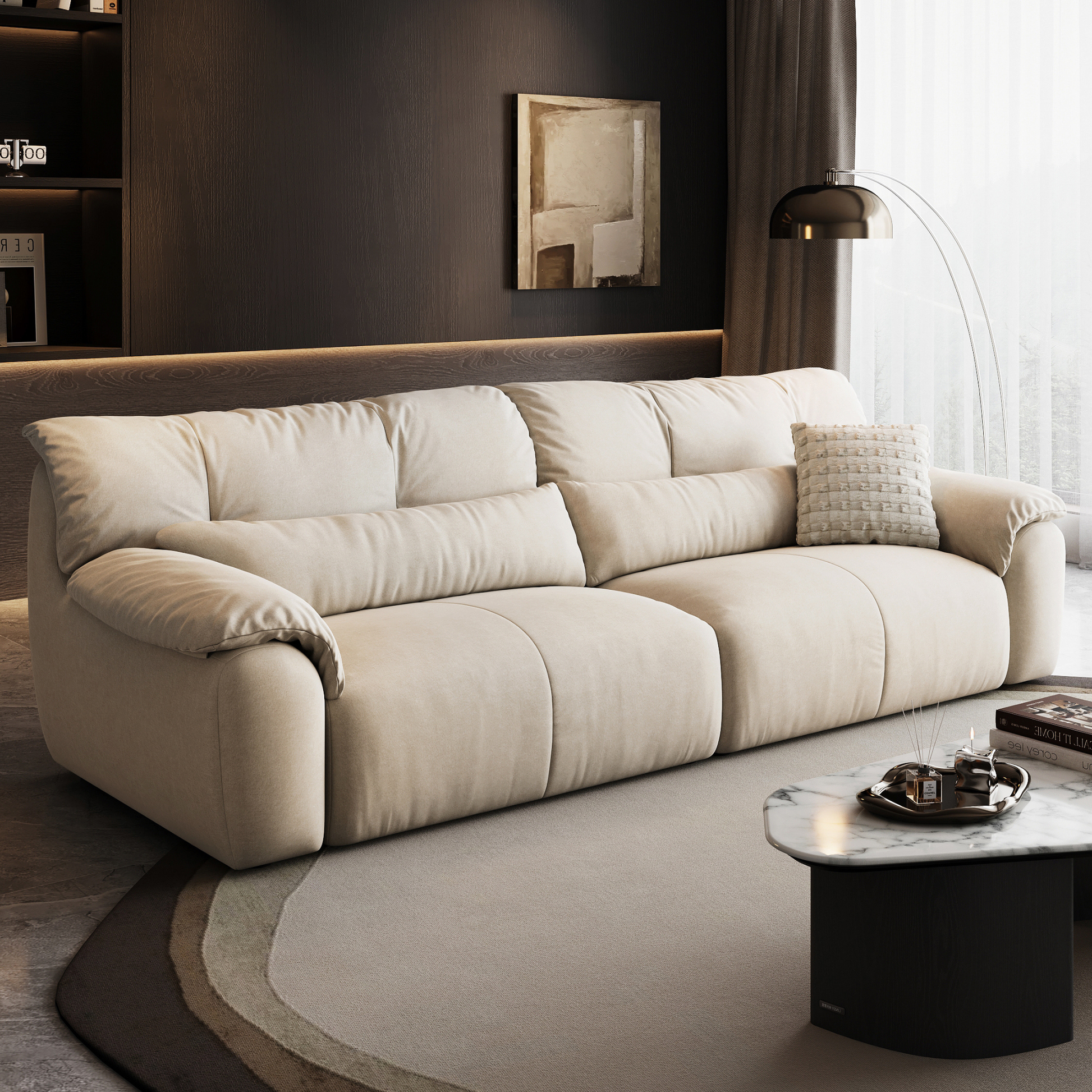 Linspire Serenity 4-Seater Sofa, Pet-Friendly Fabric, Beige