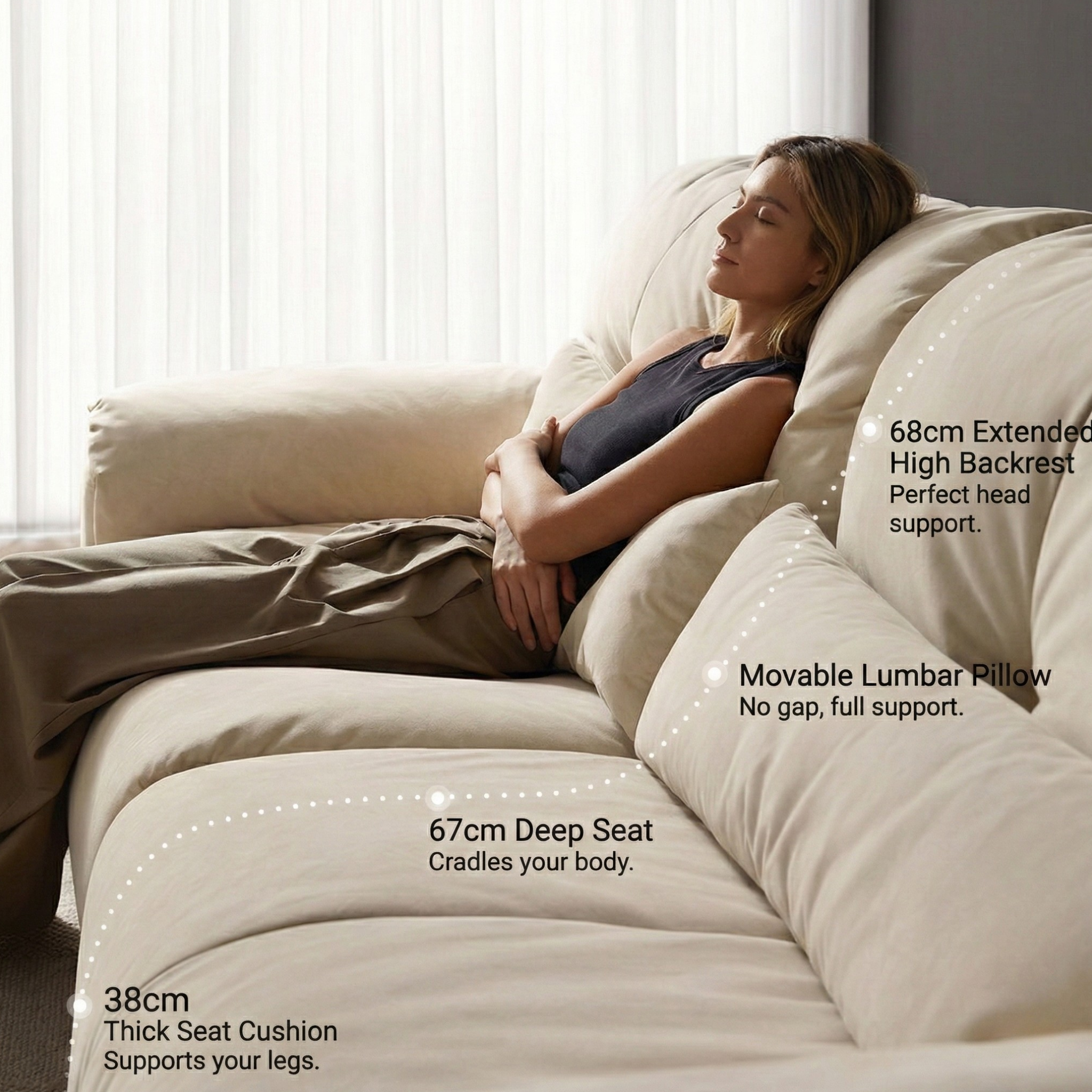 Linspire Serenity 4-Seater Sofa, Pet-Friendly Fabric, Beige