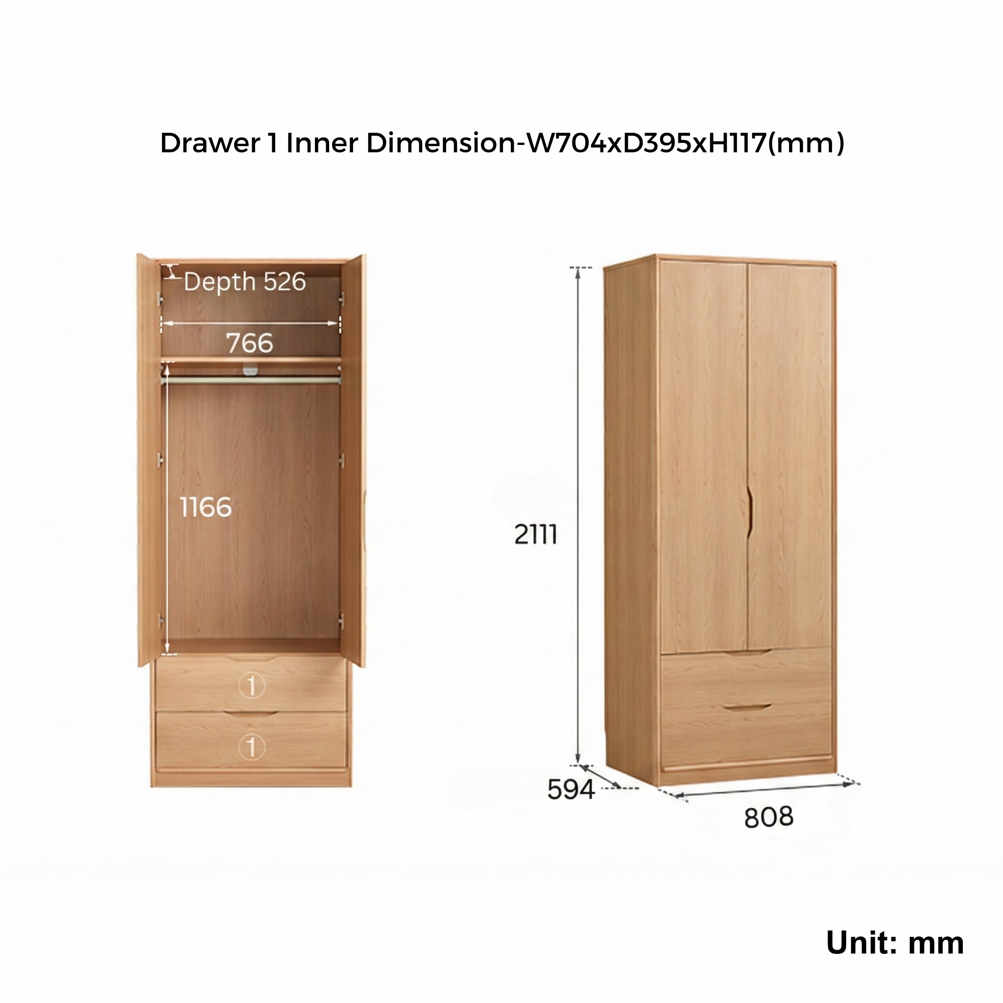 Linspire Aalto 2-Door Wardrobe with Drawers