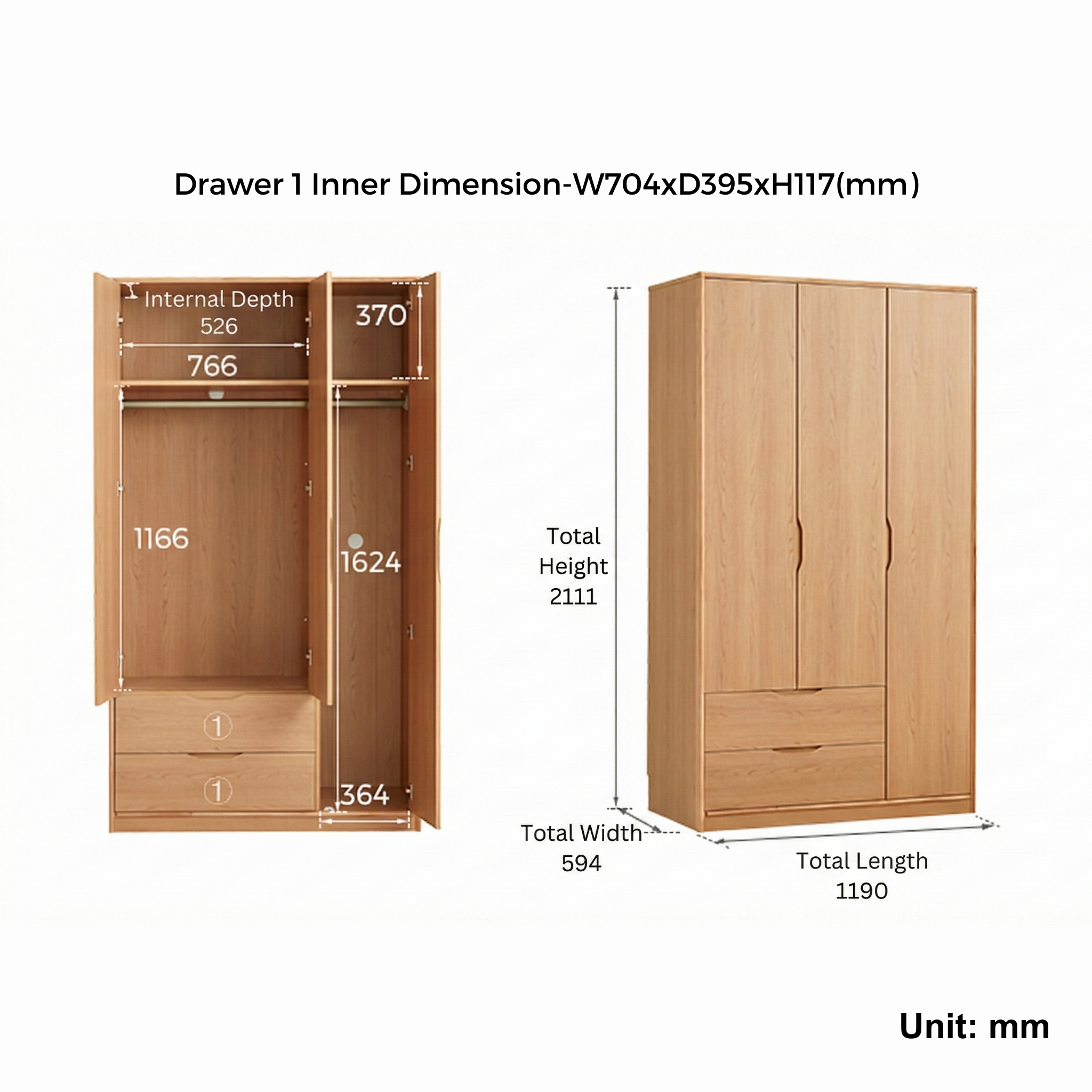 Linspire Aalto 3-Door Wardrobe with Drawers