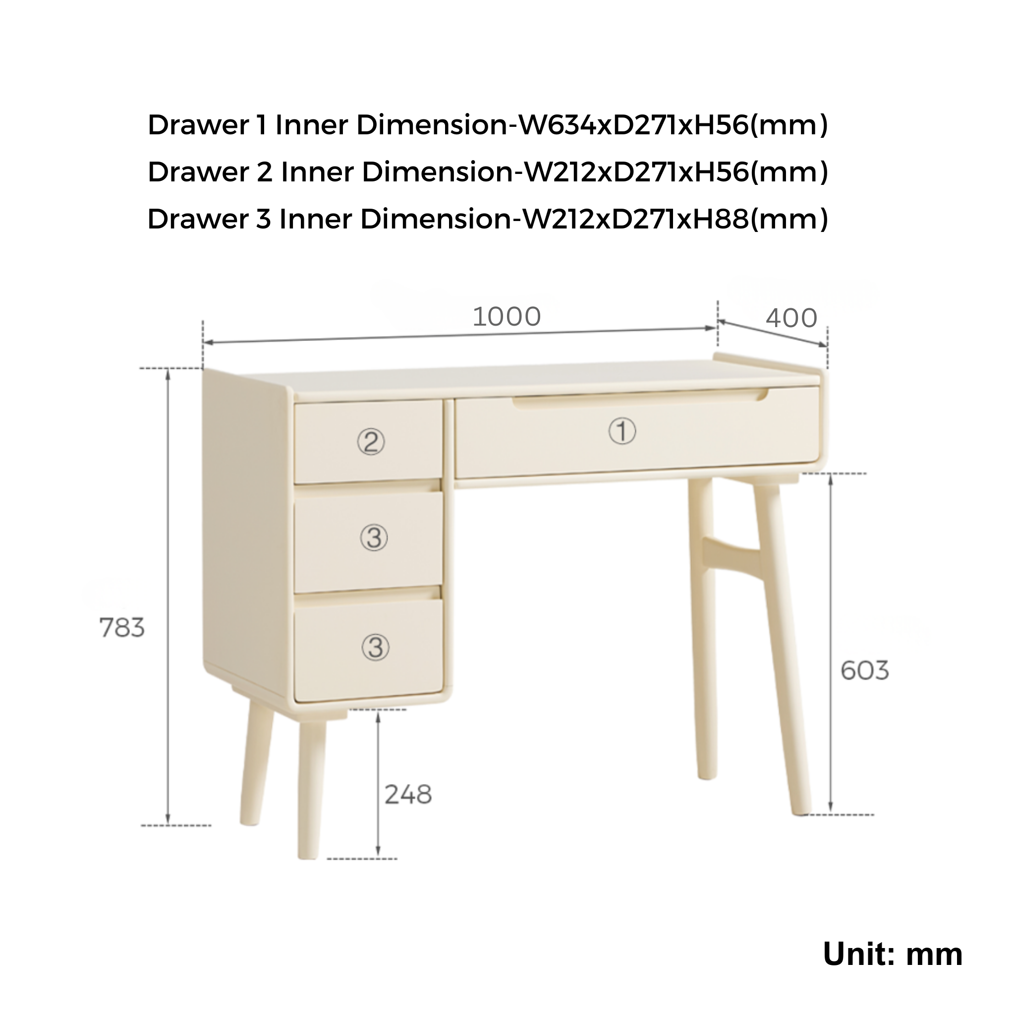 Linspire Luna Solid Wood Dressing Table, W100cm